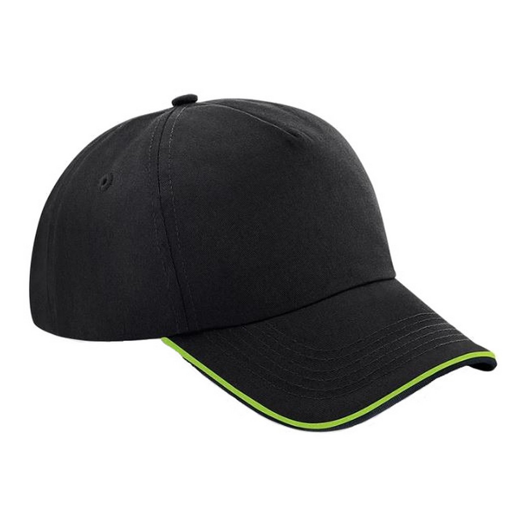 Gorra De Cinco Paneles Diseño Auténtico Beechfield - negro-verde-lima - 