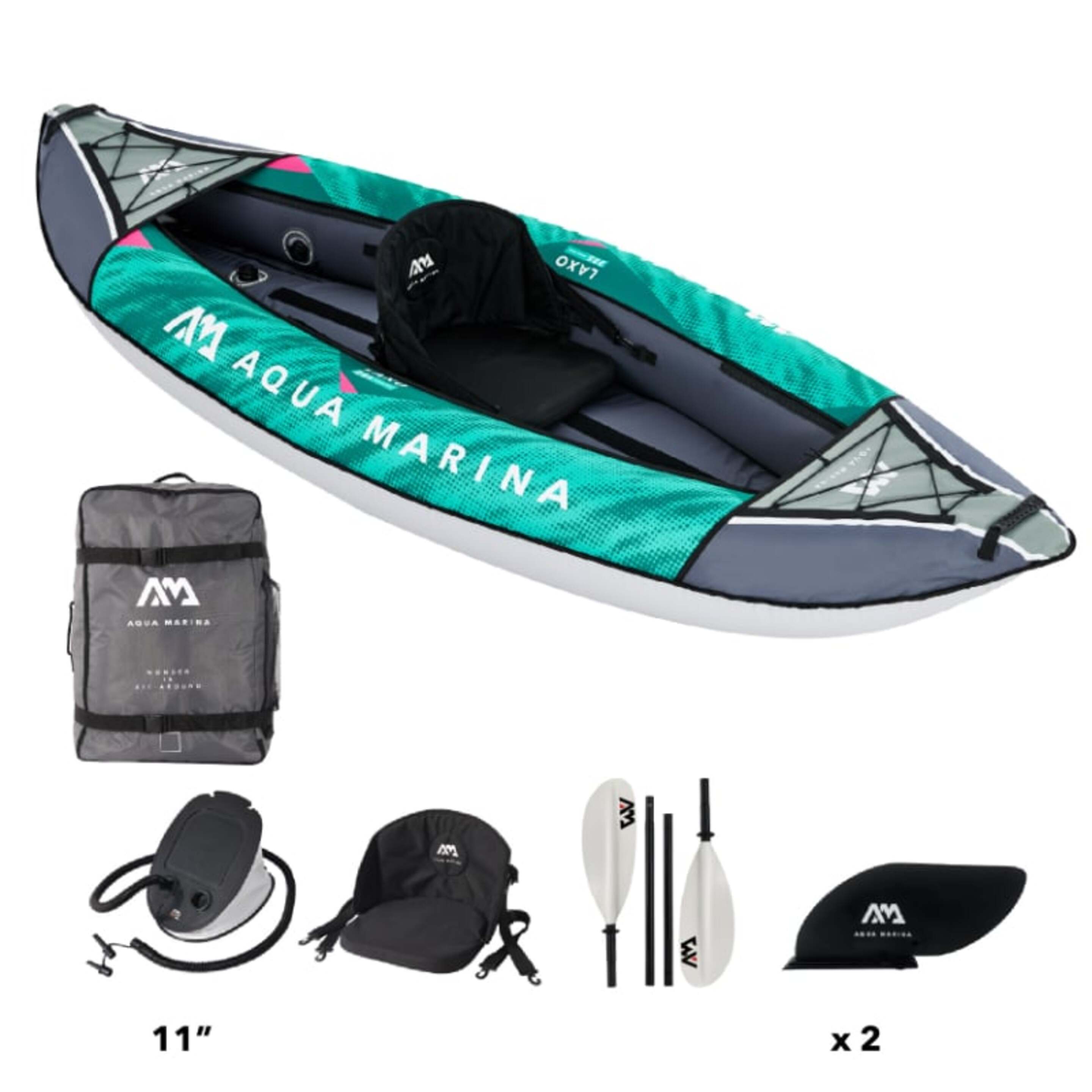 Kayak Insuflável Aqua Marina Laxo-285 1p - Verde/Cinzento - Kayak Individual | Sport Zone MKP