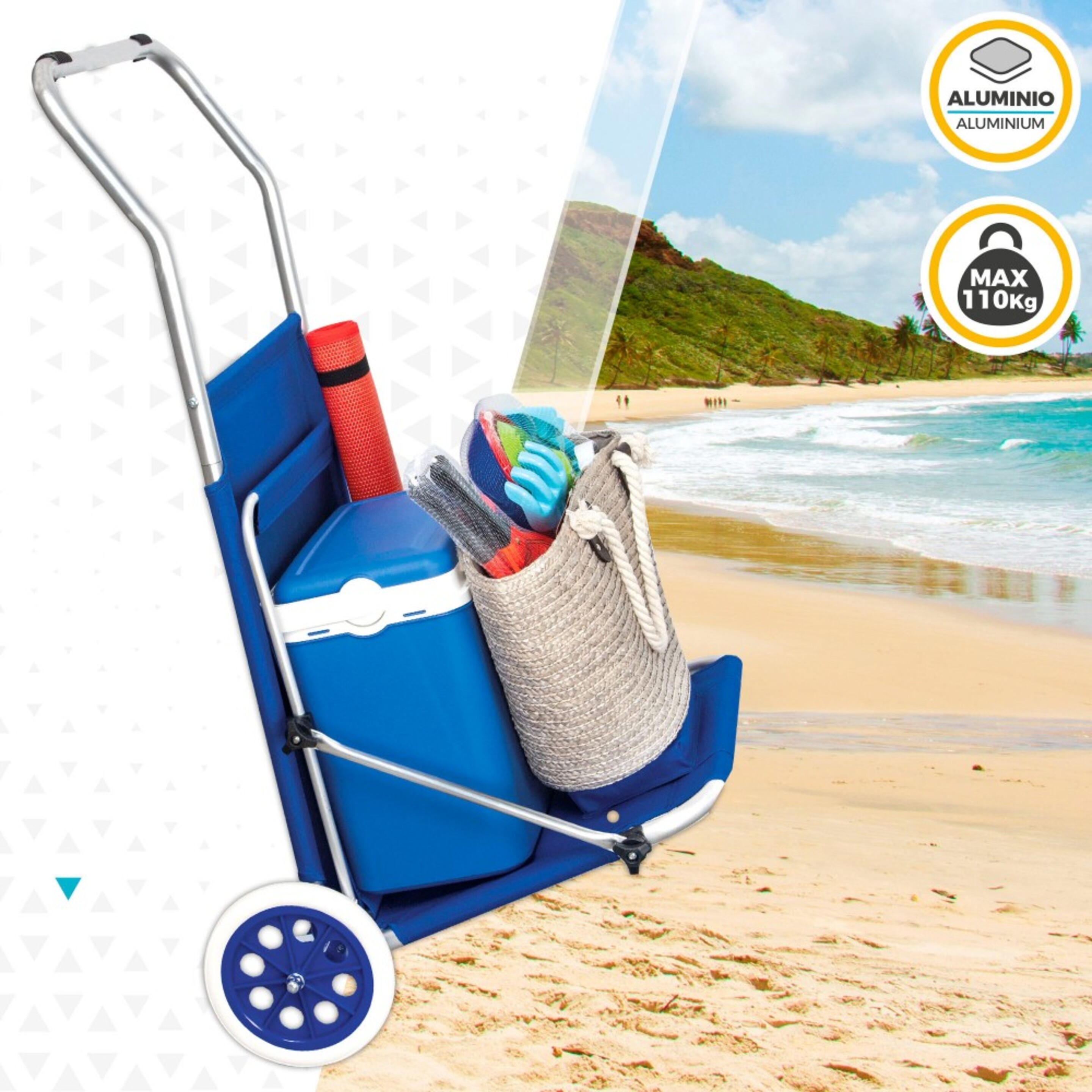 Espreguiçadeira E Carrinho Para Praia 2 Em 1 Aktive Beach - Azul | Sport Zone MKP