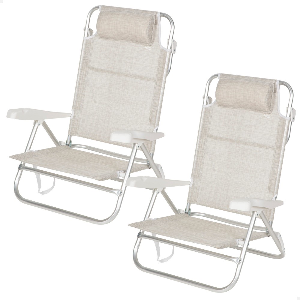 Pack De 2 Cadeiras De Praia Dobráveis E Reclináveis 7 Posições Bege C/almofada - beige - 