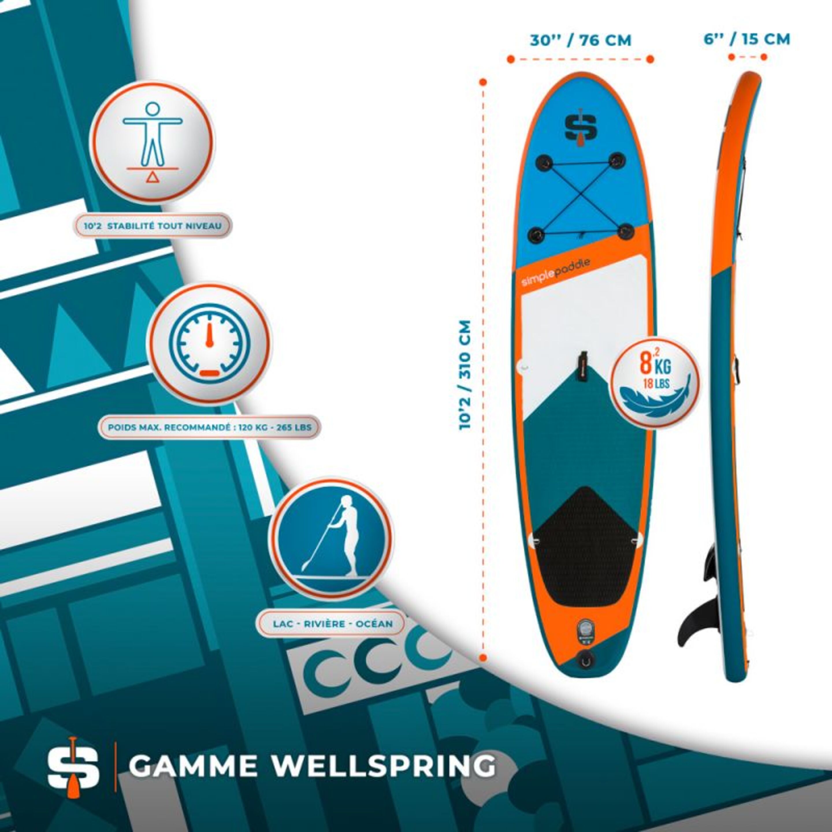 Tabla Paddle Surf Hinchable Simple Paddle S3 10'2" 30'' 5''