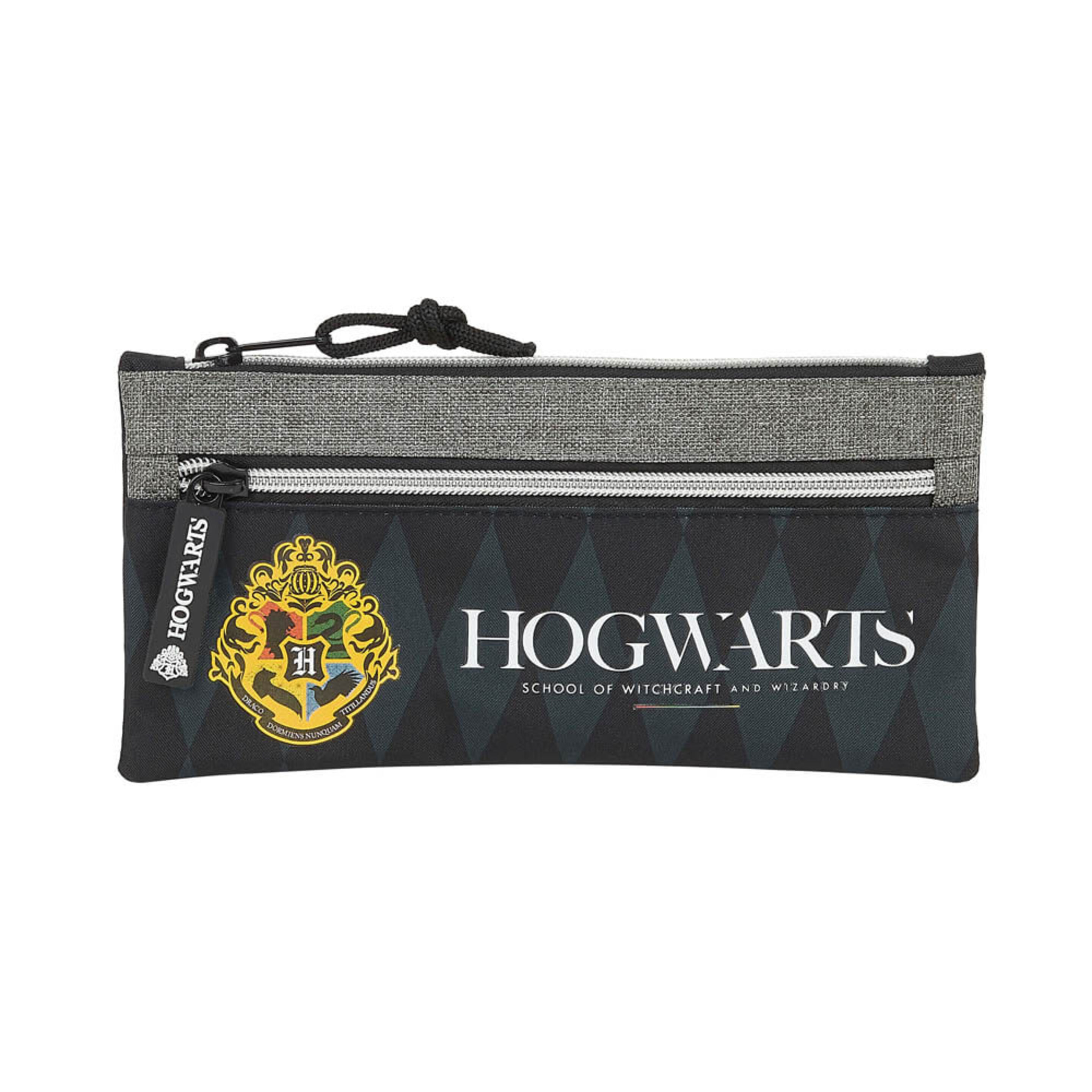 Safta Portatodo Doble Cremallera De Harry Potter Hogwarts, 230x110 Mm, Negro/gris - multicolor - 