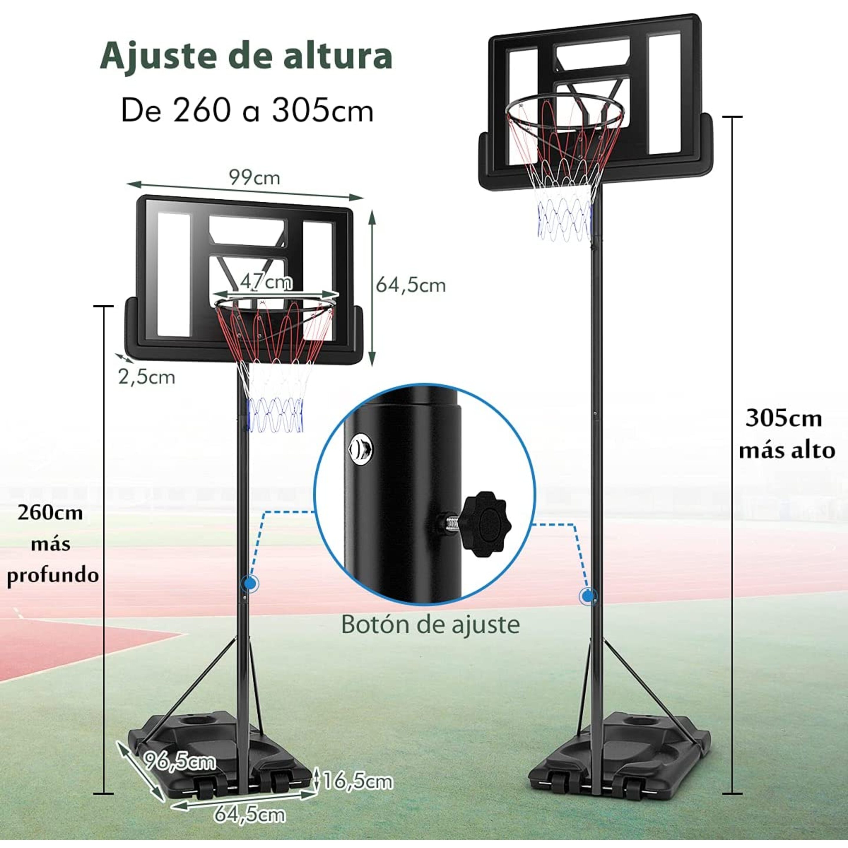 Soporte Aro De Baloncesto Regulable Con Red De Nylon