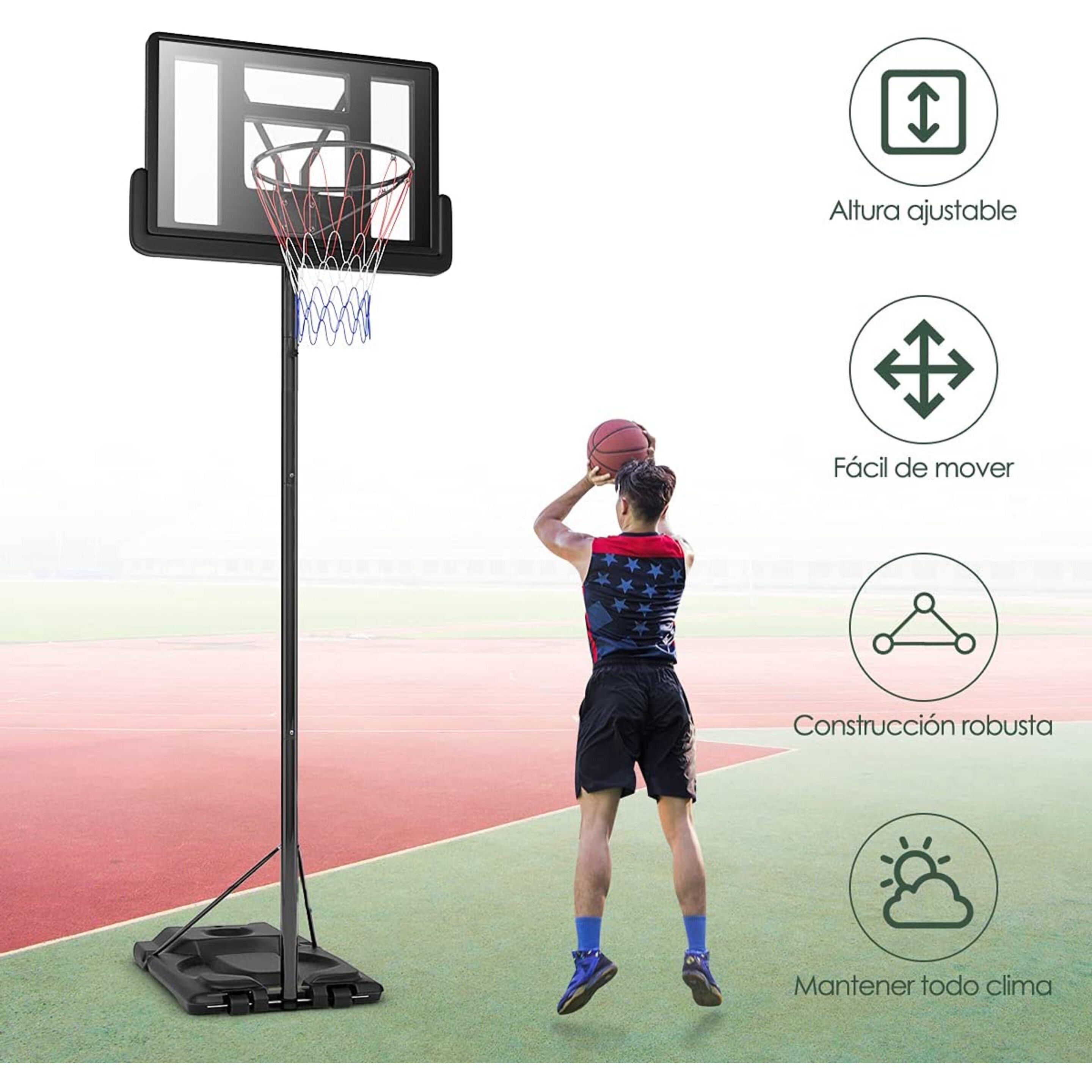 Soporte Aro De Baloncesto Regulable Con Red De Nylon