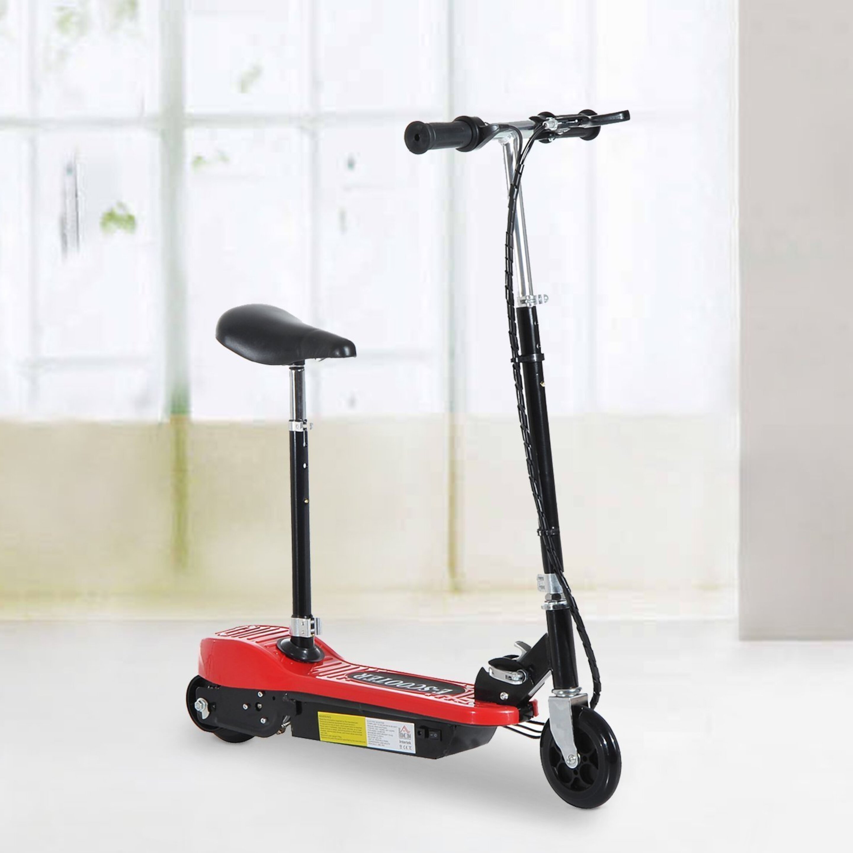 Homcom® Patinete Eléctrico Plegable E-scooter Batería 120w Manillar Asiento Ajustable Rojo