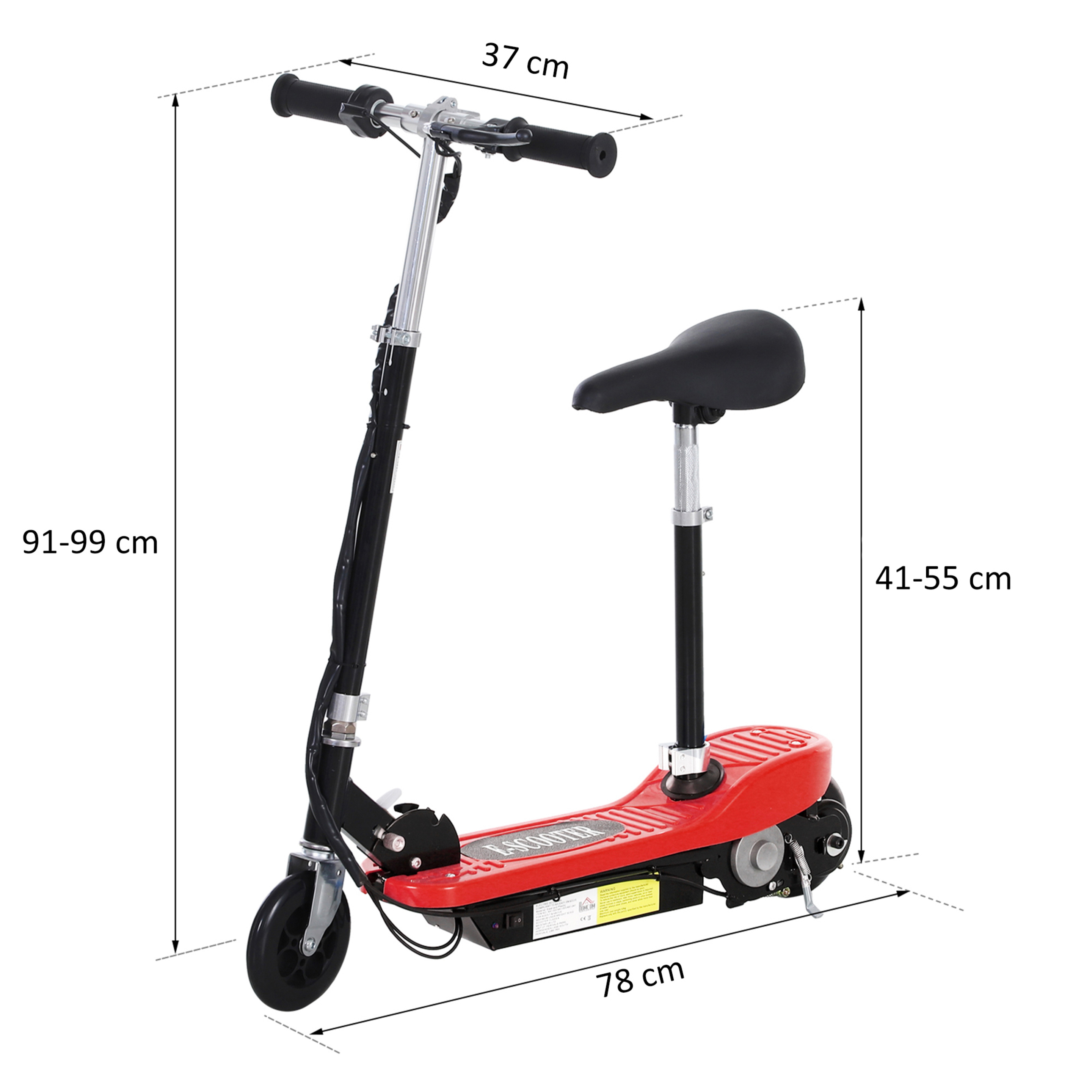Homcom® Patinete Eléctrico Plegable E-scooter Batería 120w Rojo