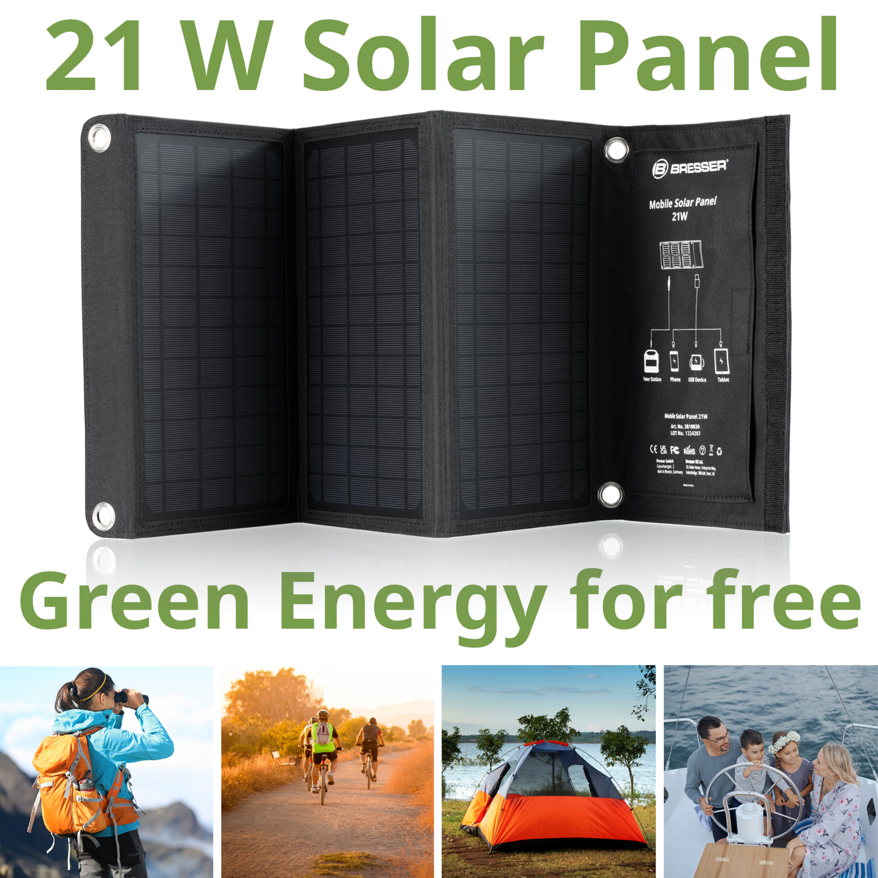 Panel Solar Móvil Cargador De 21w - Negro - Con Conexión Usb Y Dc - 21 W  MKP