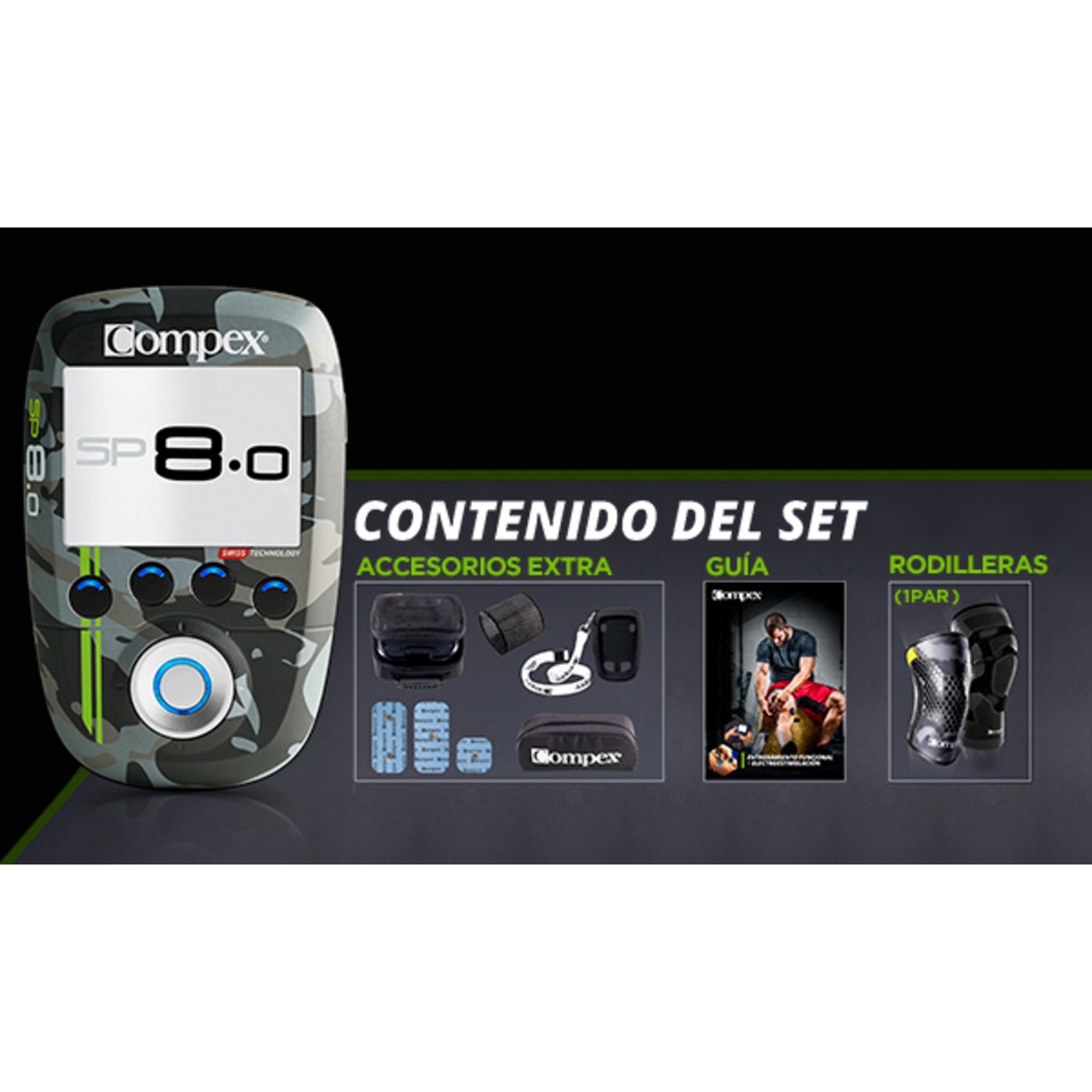 Compex Sp 8.0 Wod + Toalla Compex + Rodilleras