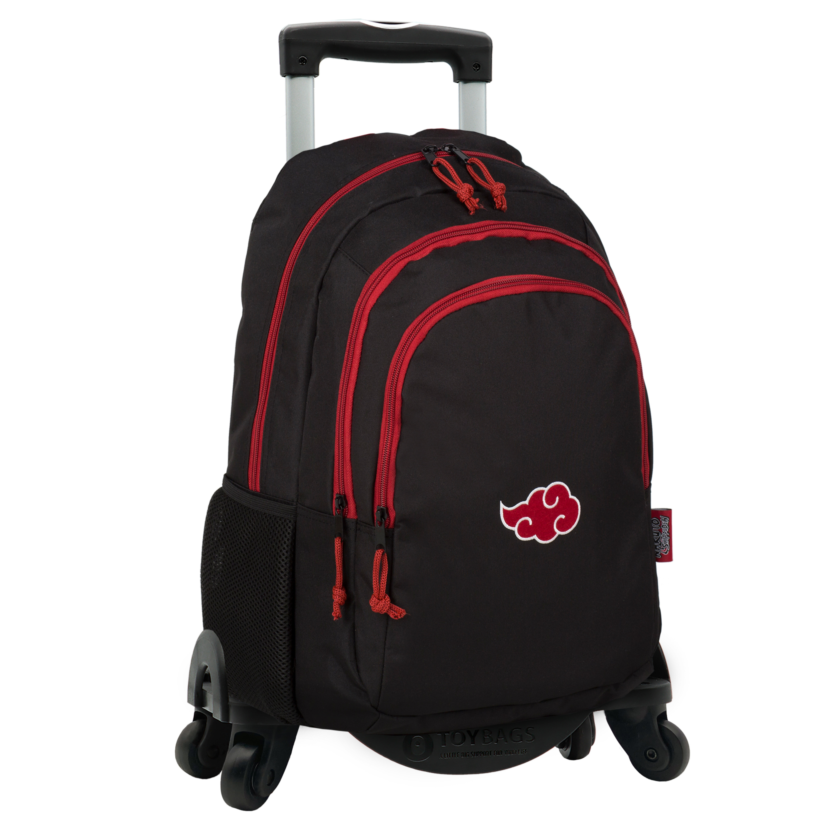 Mochila Escolar Naruto Cloud Compartimento Duplo + Toybags Trolley 4 Rodas 360º - negro-rojo - 