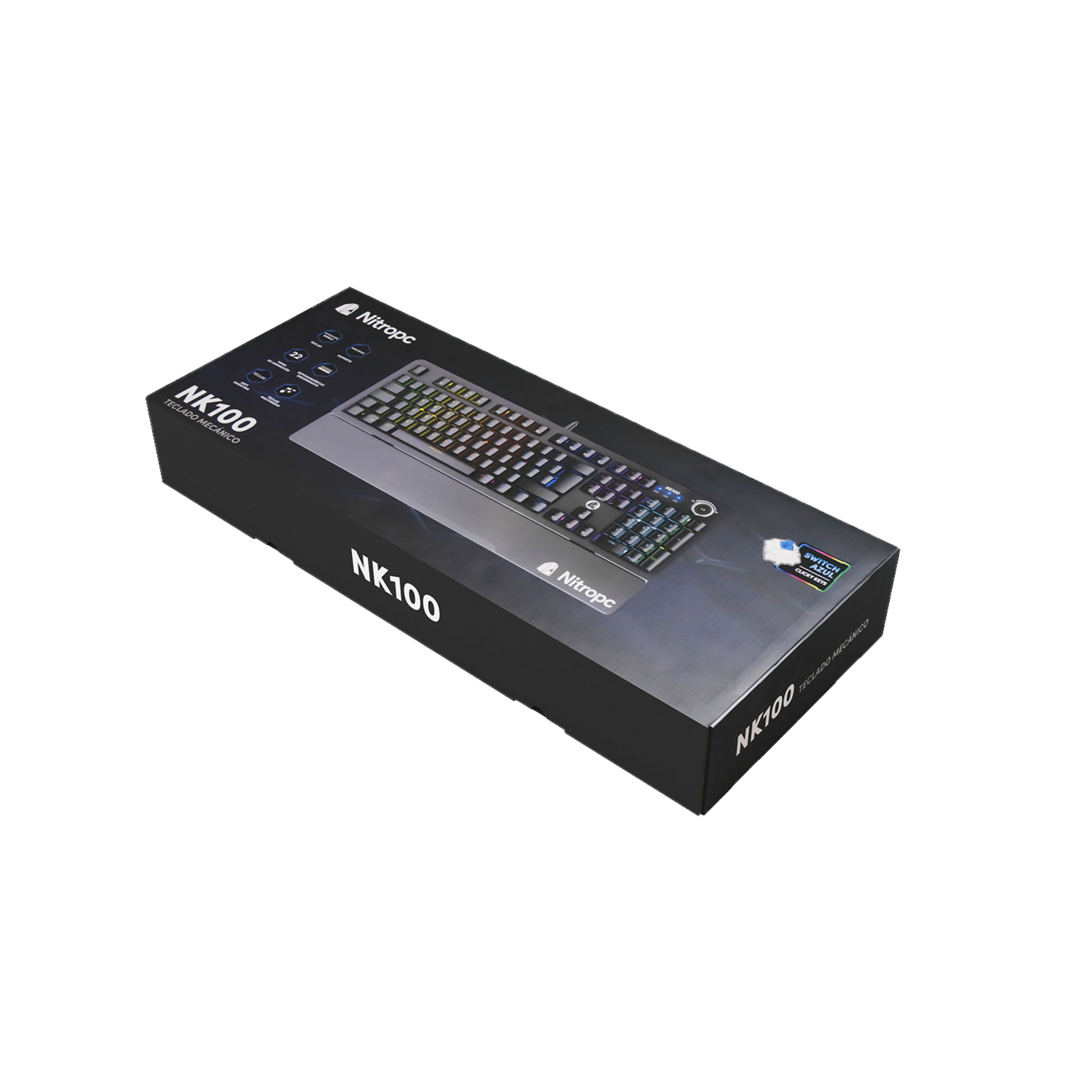 Teclado Gaming Nitropc Nk100 Mecánico Con Switches Blue E Iluminación Rgb Totalmente Configurable - Negro MKP