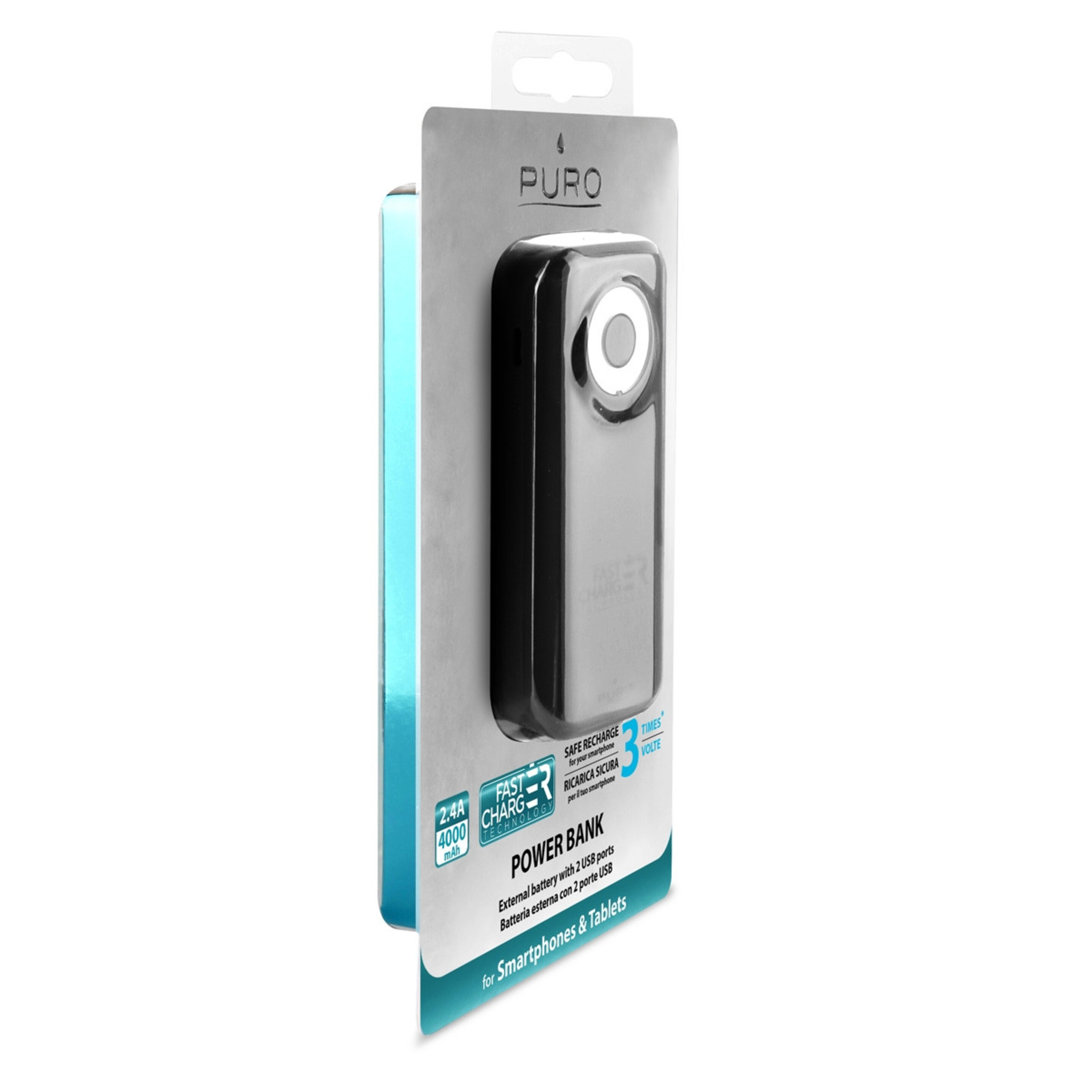 Puro Power Bank 4000 Mah 2 Puertos 2.4a Cable Usb-micro Usb Fast Charge Negra