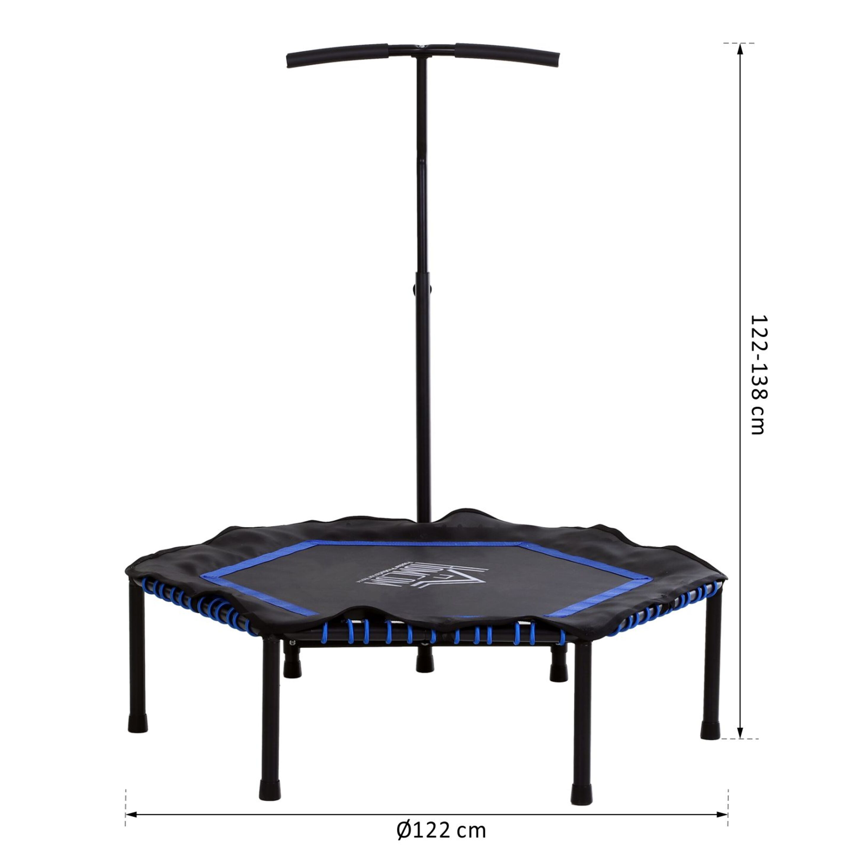 Homcom Trampolín Hexagonal Gimnasio Manillar Regulable Azul ?122x 122/130/138