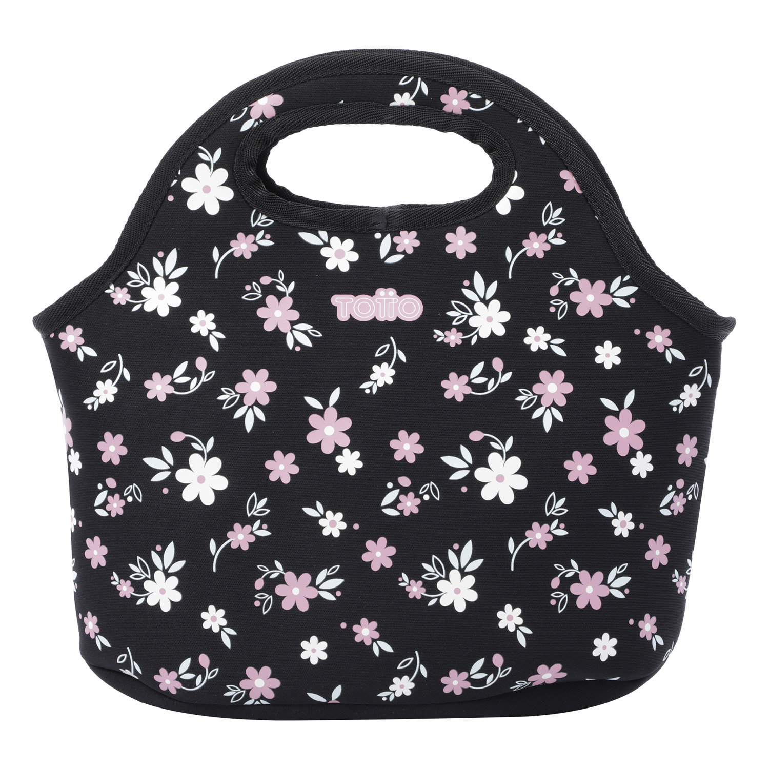 Bolsa Portaalimentos Totto Negro Y Flores Feliza