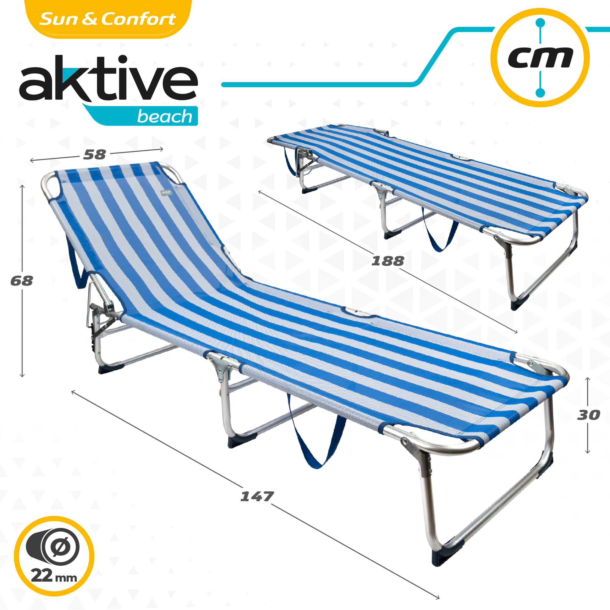 Tumbona Plegable De Aluminio 3 Posiciones Aktive Beach