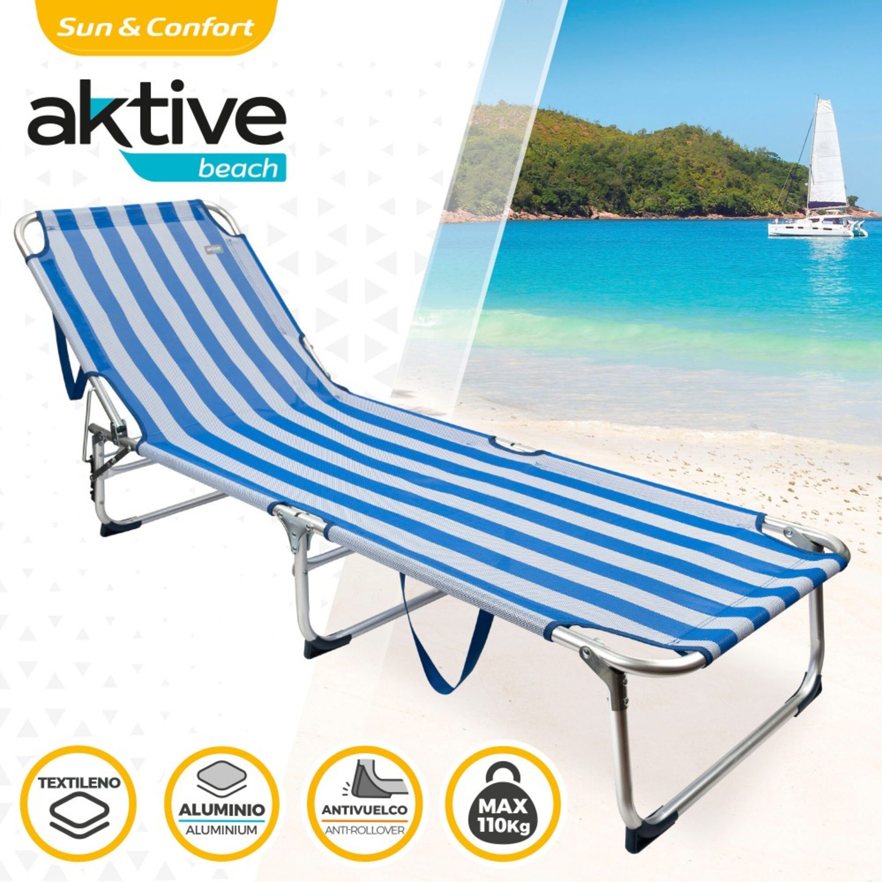 Tumbona Plegable De Aluminio 3 Posiciones Aktive Beach