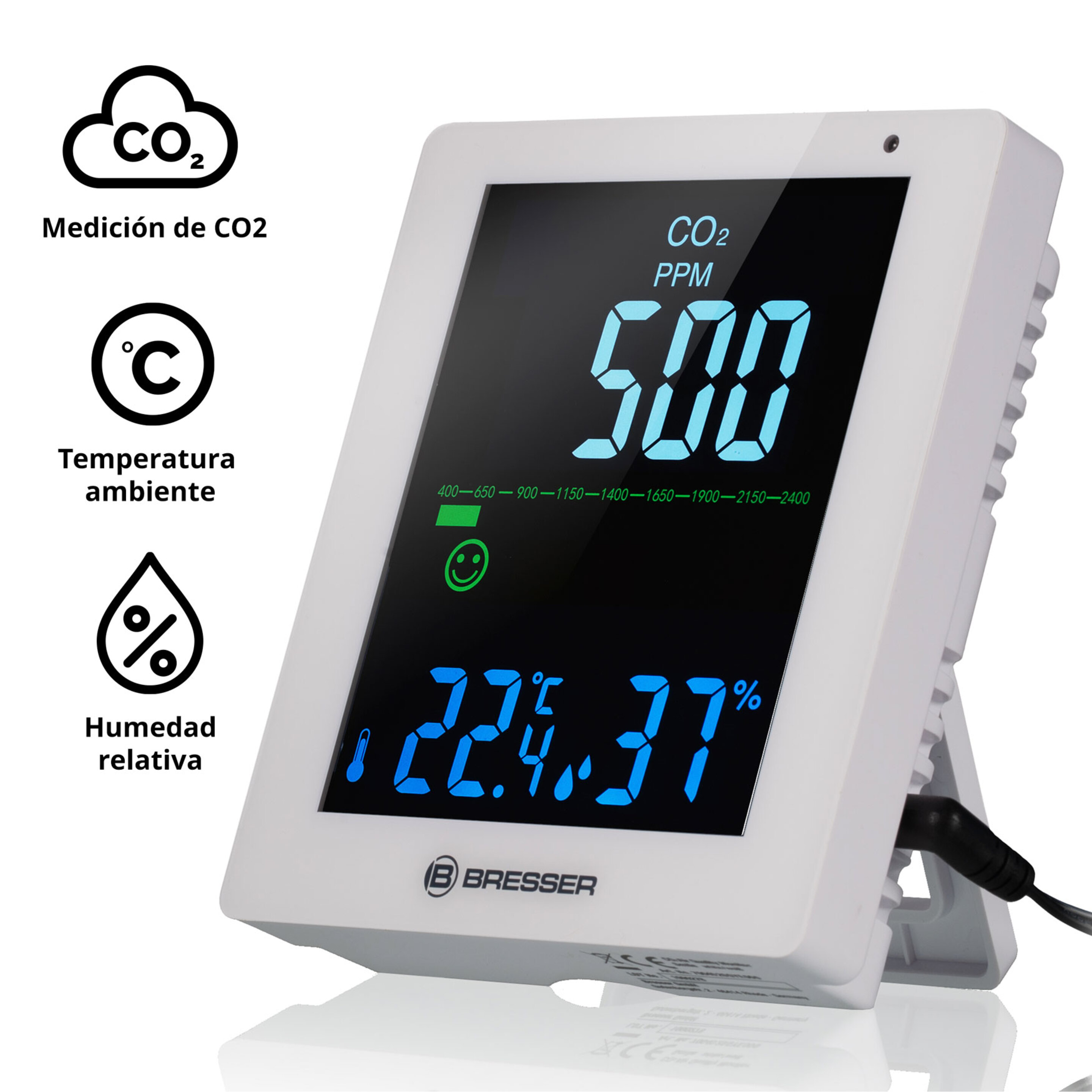 Medidor Detector De Concentración De Co2 Modelo Smile Para Asegurar Una Correcta Calidad Del Aire - blanco - 