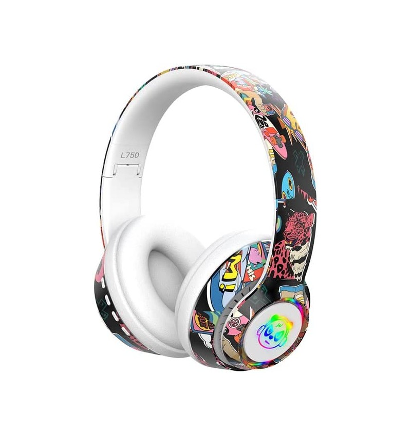Auriculares Con Bluetooth S&n L750, Luz Rgb, Diseño De Graffiti - blanco - 
