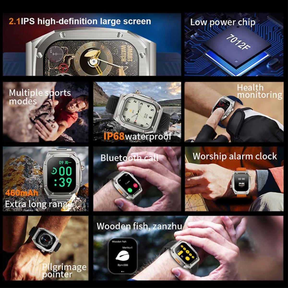 Relógio Inteligente Klack Z79 Max, Smartwatch Com Ecrã Ultra Hd De 2,1 Polegadas, Ip68 À Prova De Água, 100 Modos Desportivos, 460 Mah - Preto