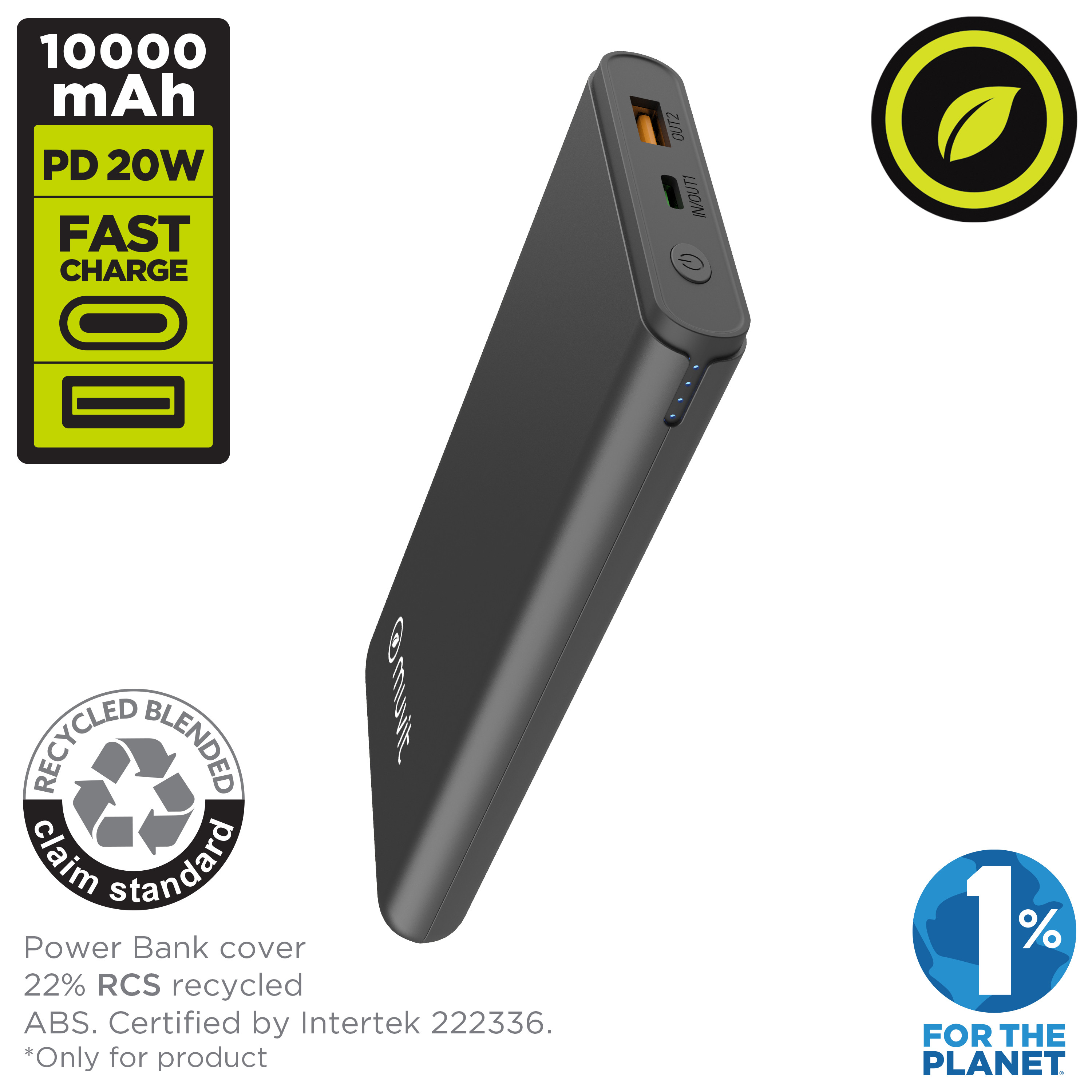 Power Bank Muvit For Change 10000 Mah Usb A 2,4a + Usb C / Output (usb A+tipo C)