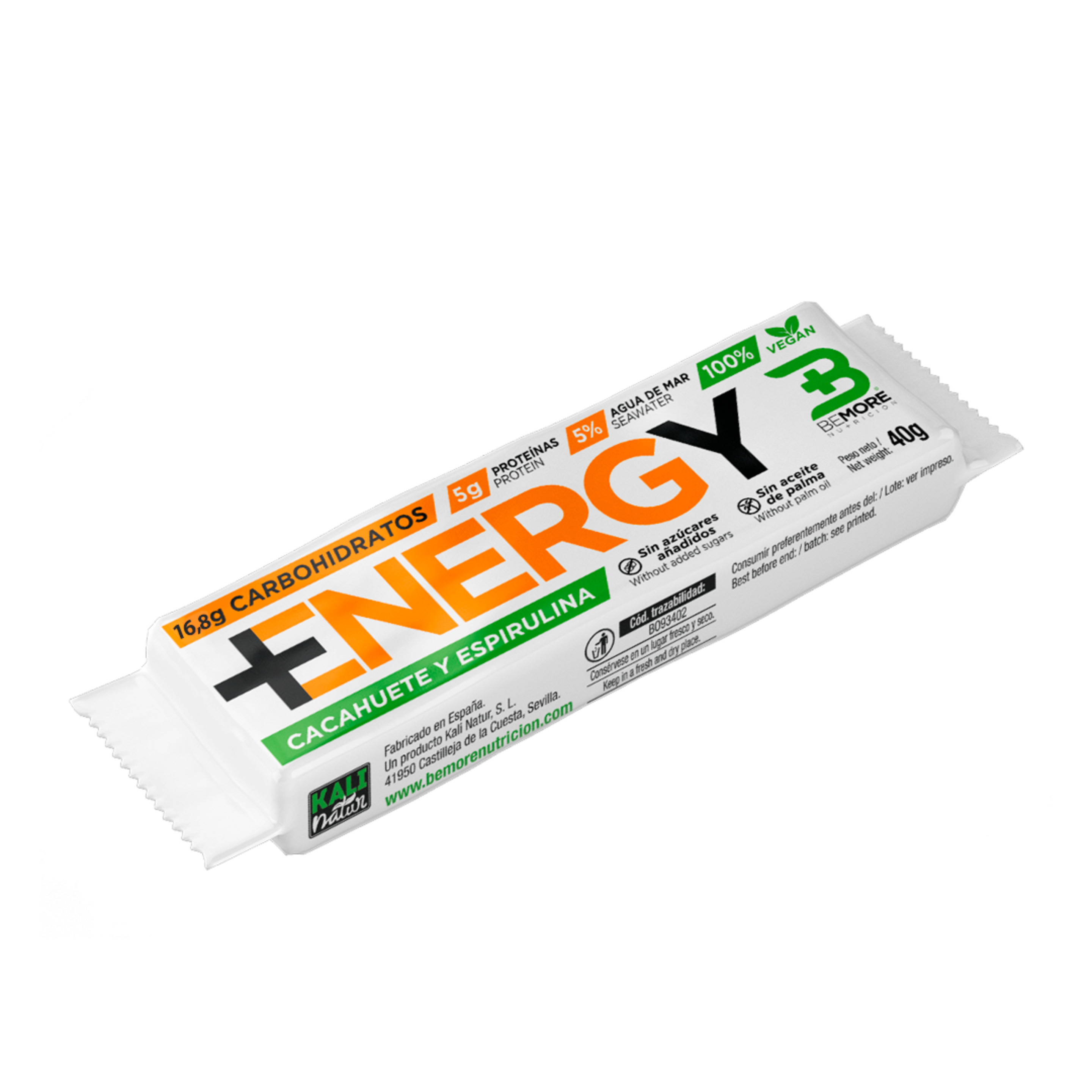 Barrita Energética Natural +energy Cacahuete Y Espirulina ¡sin Azúcares Añadidos! 40g