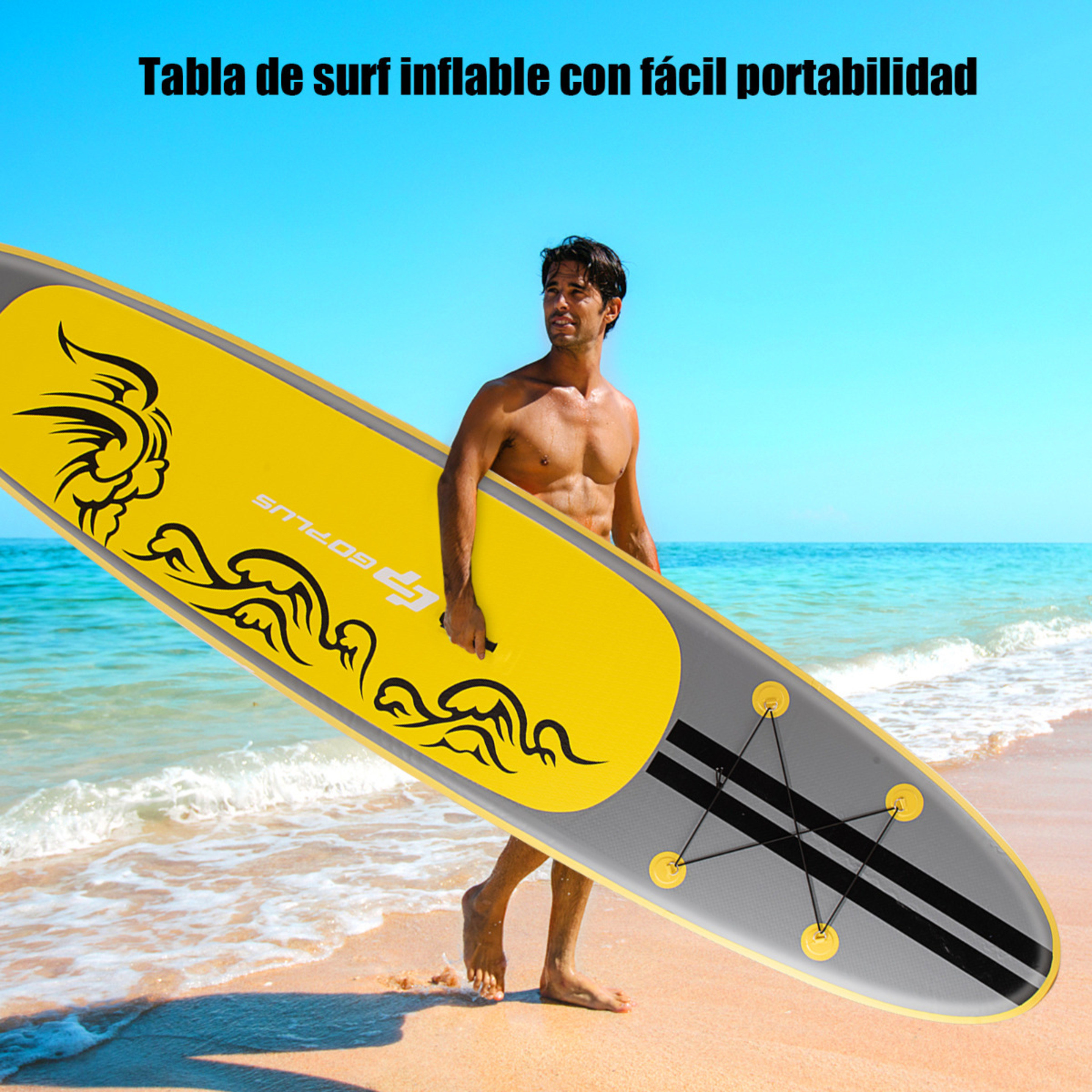Costway Tabla De Surf Inflable Tabla De Stand Up Paddle Sup Board 335 X 75 X 15 Cm - Gris/Amarillo - Tabla De Surf  MKP
