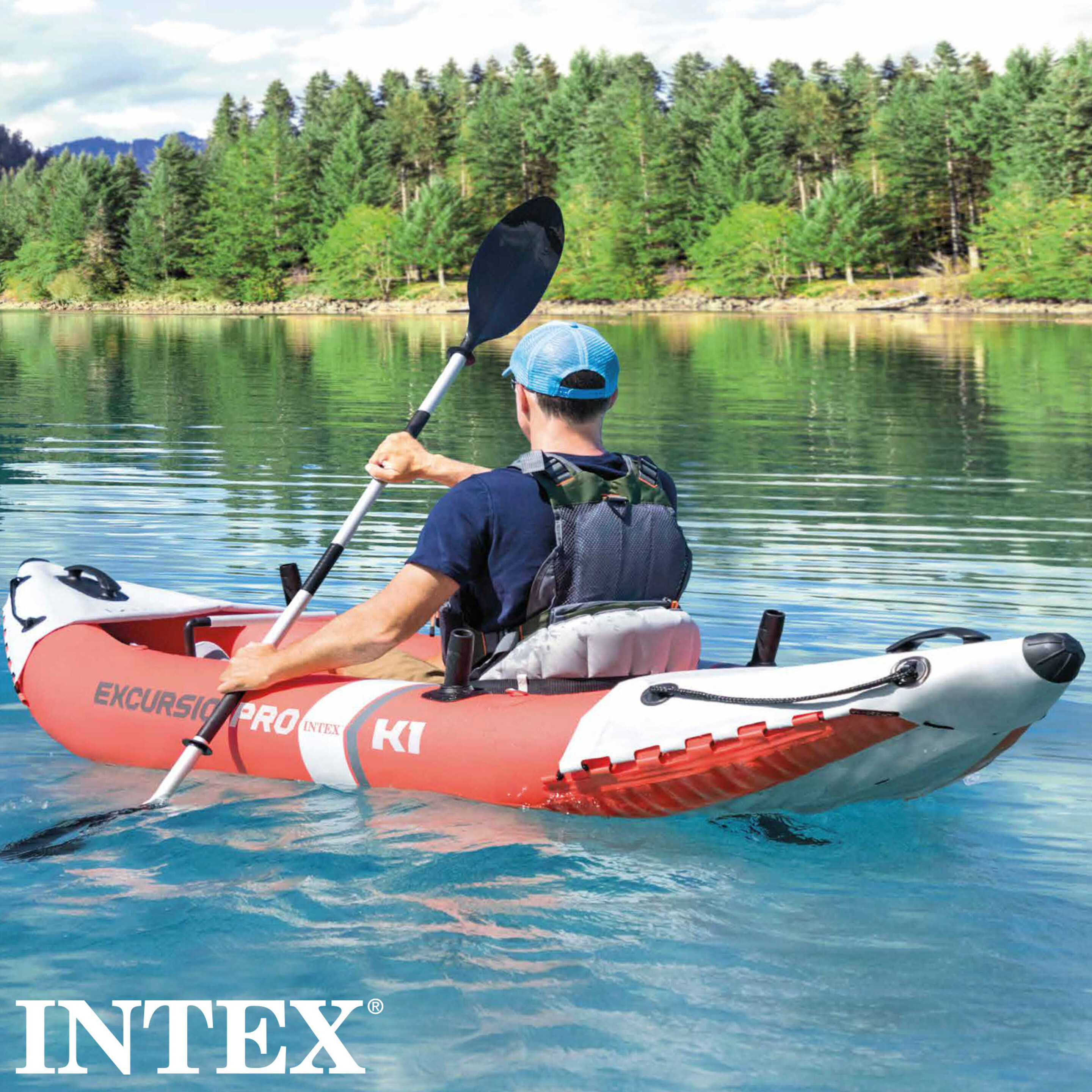 Kayak Hinchable Intex K1 Excursion Pro 1 Remo + Hinchador - Rojo - Kayak individual  MKP