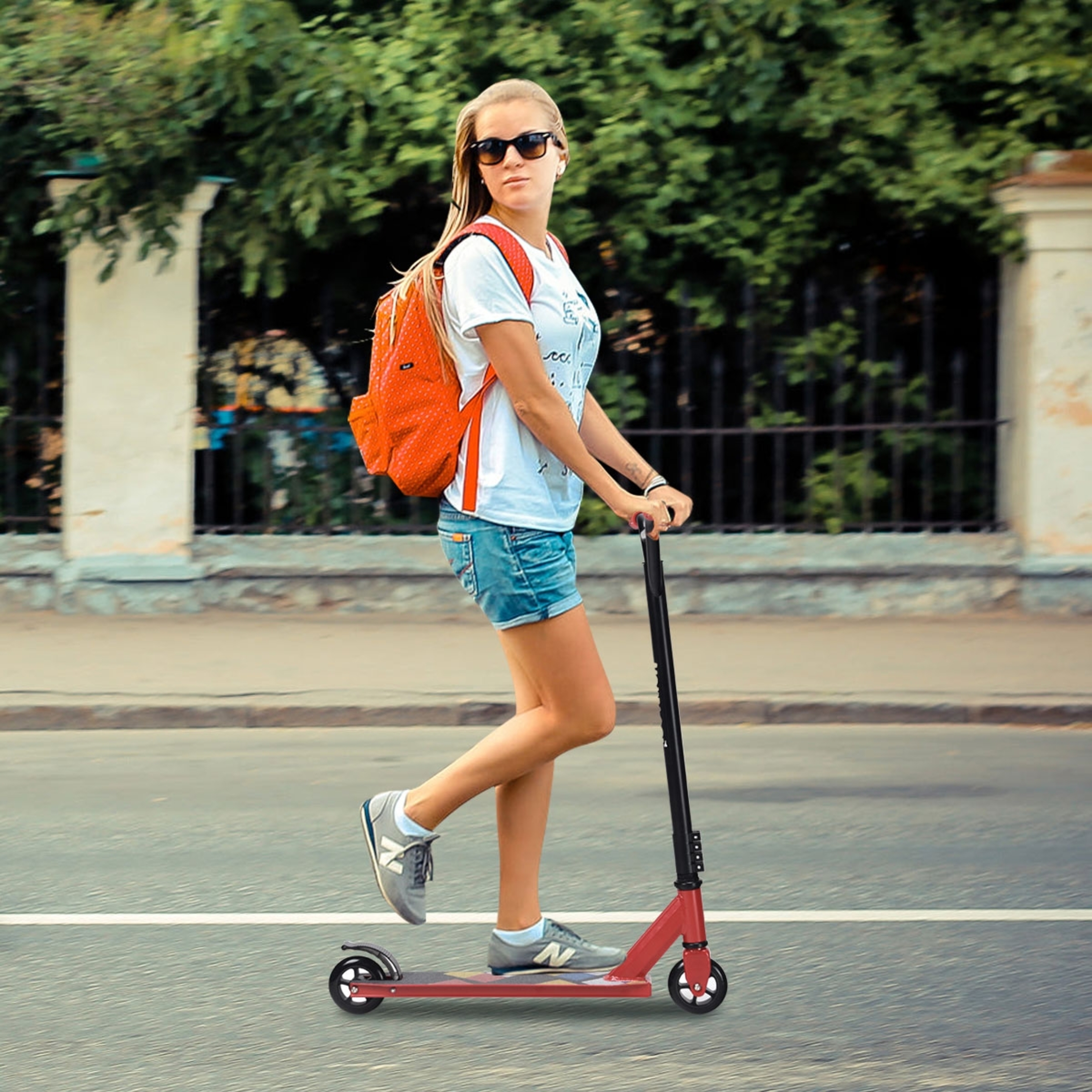 Costway Scooter Patinete De 2 Ruedas Con Freno Para Adulto Rojo