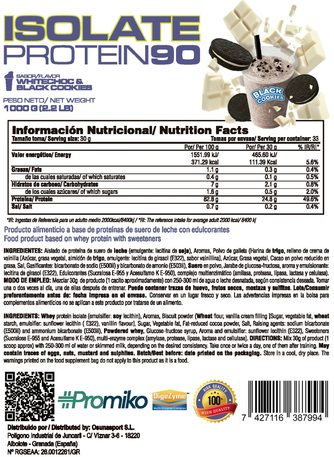 Isolate 90 Cfm - 1kg De Mm Supplements Sabor Chocolate Blanco Con Black Cookies  MKP