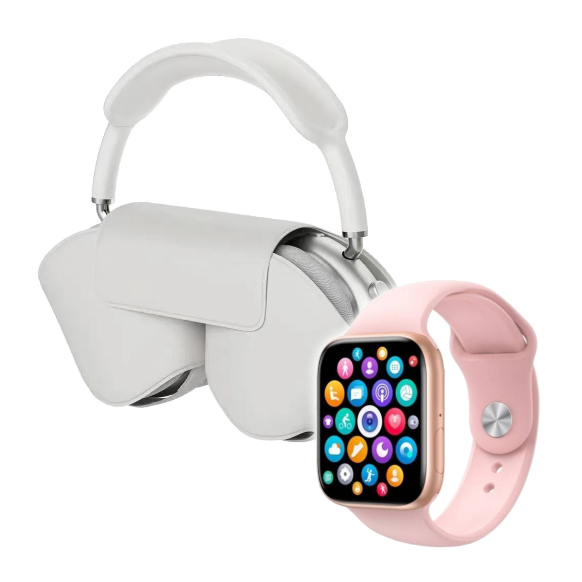 Smartwatch E Auscultadores Bluetooth Com Faixa De Cabeça Klack Pro Pack De Luxe Klack Watch 9 Max Rosa/vermelho
