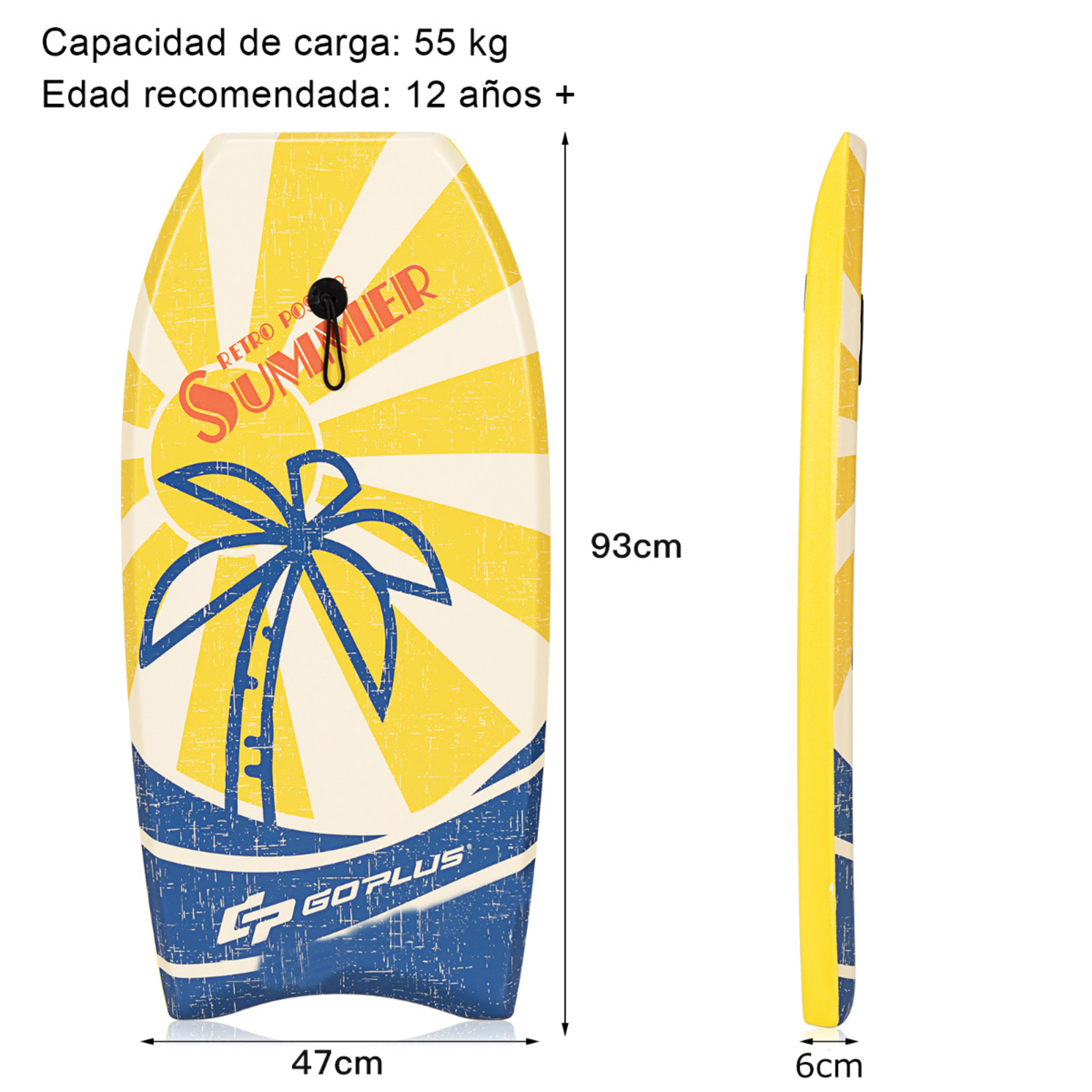 Costway Bodyboard 93 Cm Tabla De Paddle Con Cuerpo En Eps Tabla Ligera Aparato Surf - Amarillo - Tabla De Surf  MKP