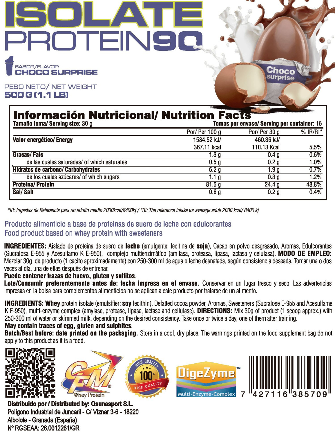 Isolate 90 Cfm - 500 G De Mm Supplements Sabor Choco Surprise (huevo De Chocolate)