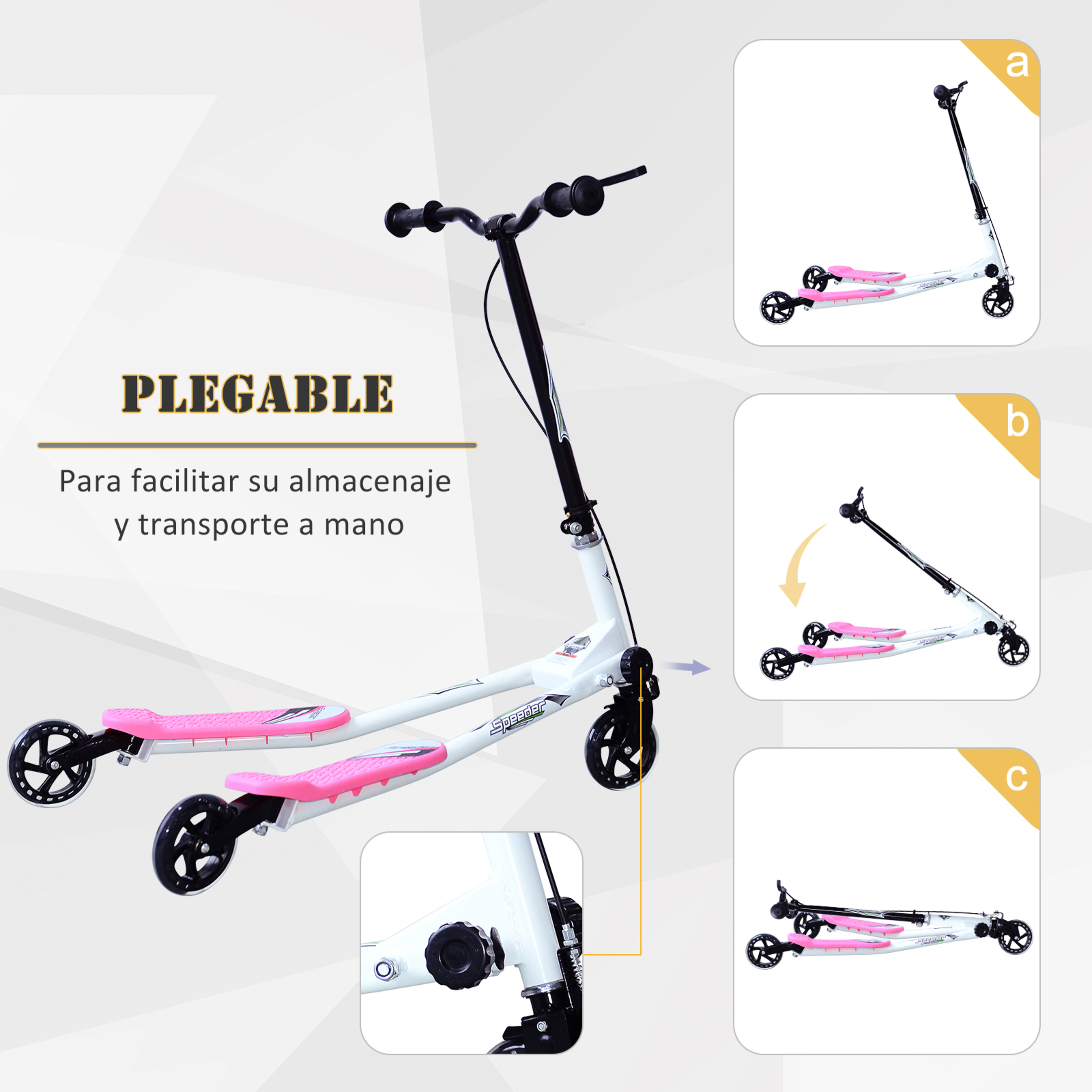 Homcom® Patinete Scooter De 3 Ruedas Plegable Scooter De Reductor Rosa