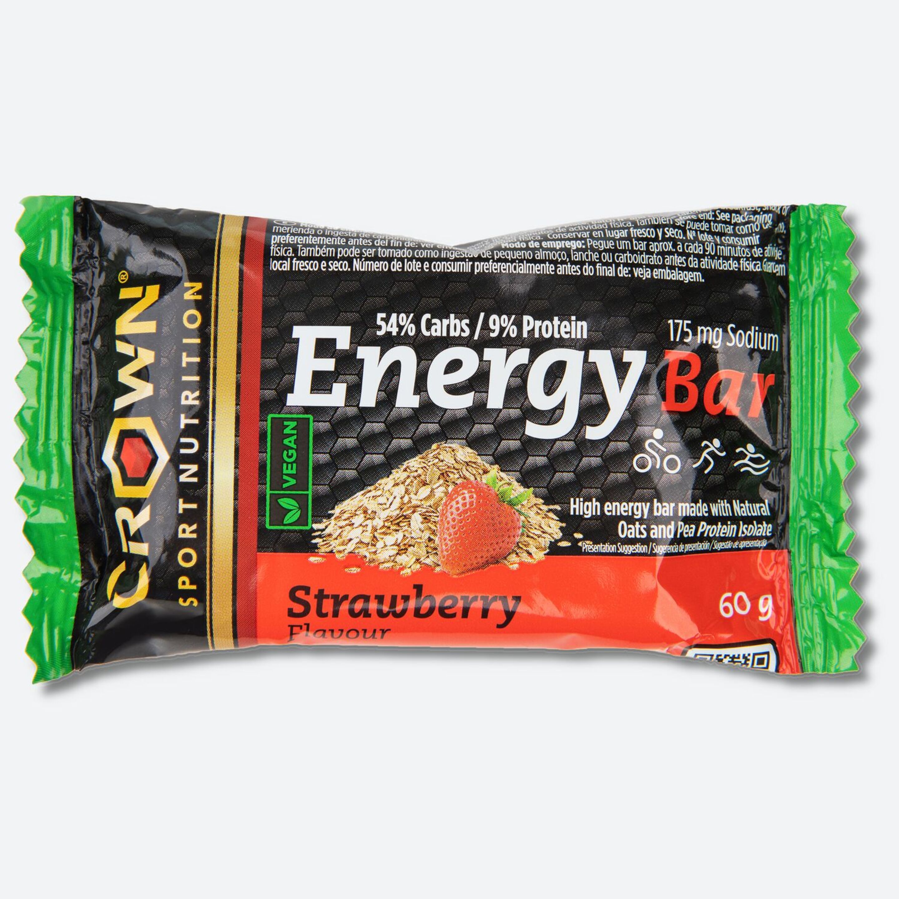 Barra Energética De Vegana Aveia De 60g Crown Sport Nutrition Morango