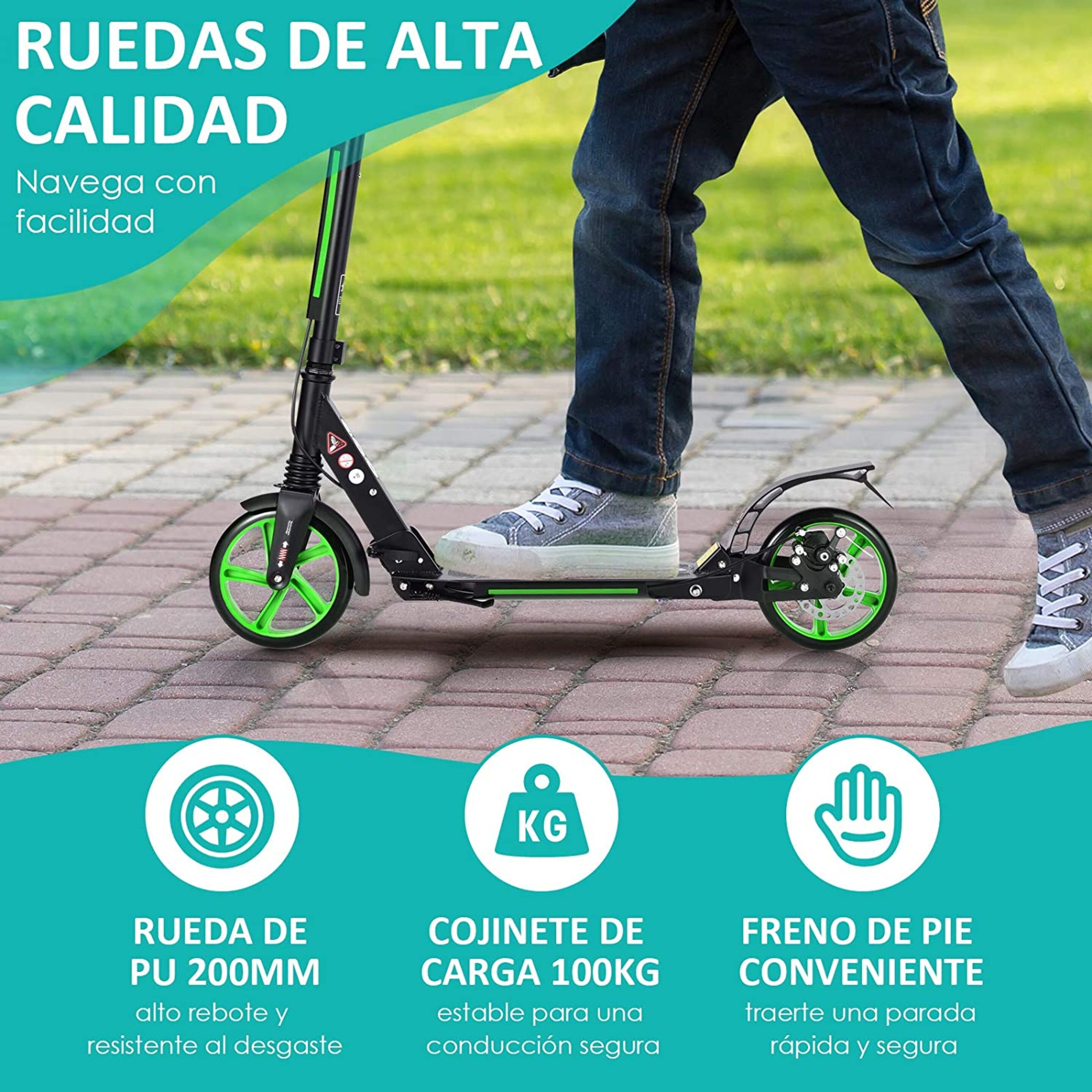 Scooter Patinete Plegable Carga Hasta 100kg Costway