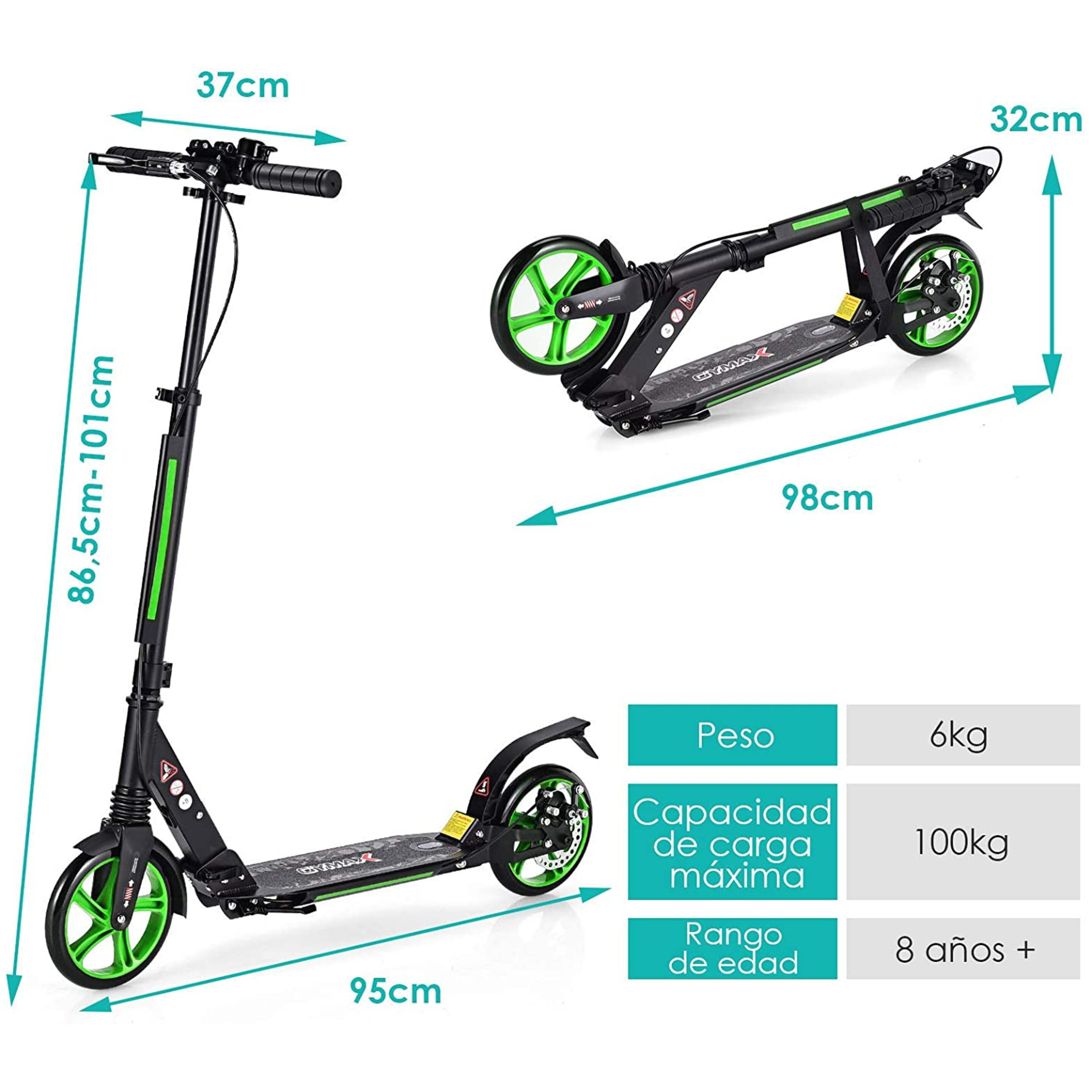 Scooter Patinete Plegable Carga Hasta 100kg Costway