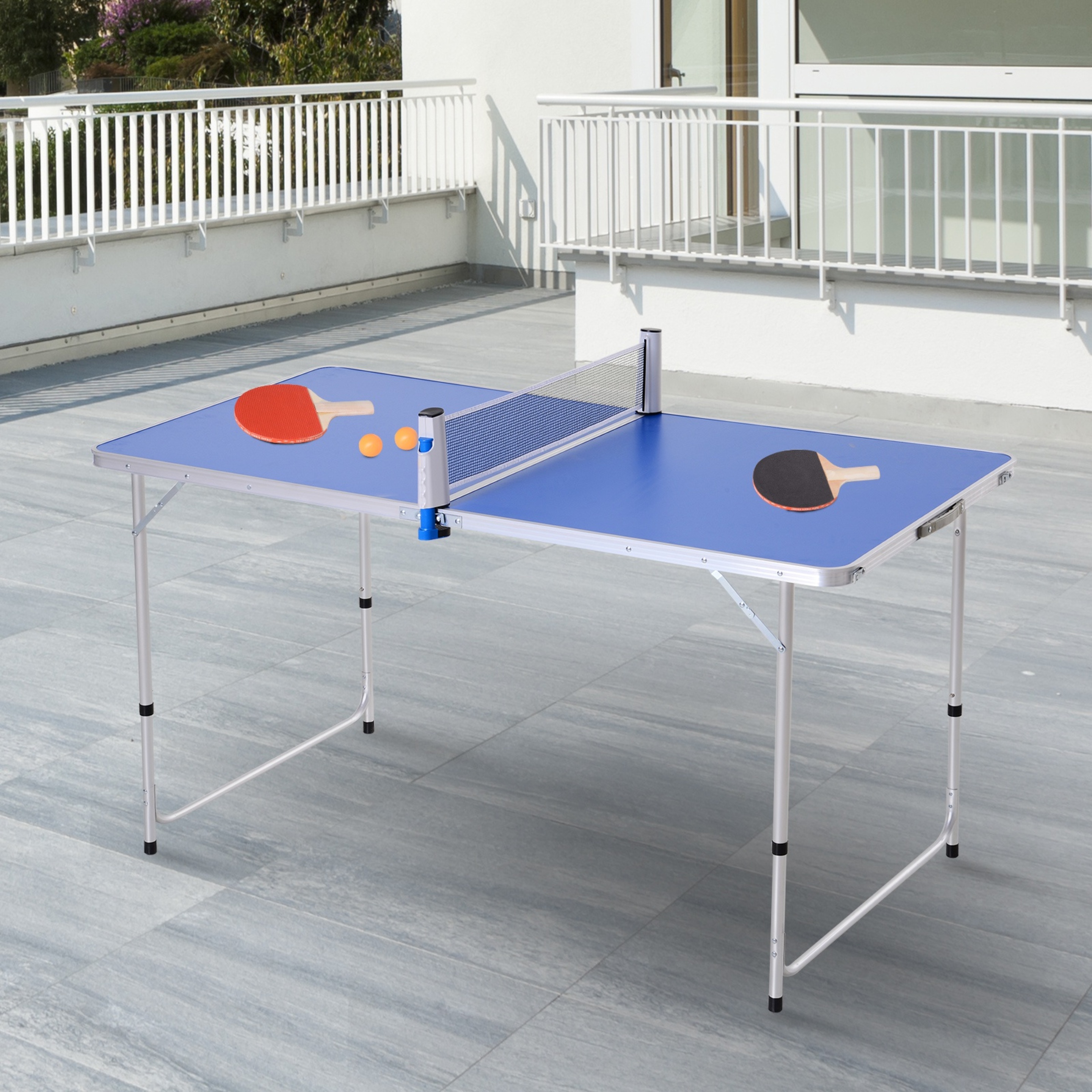 Outsunny Mesa De Ping-pong Plegable Altura Ajustable De 3 Niveles Con Palas