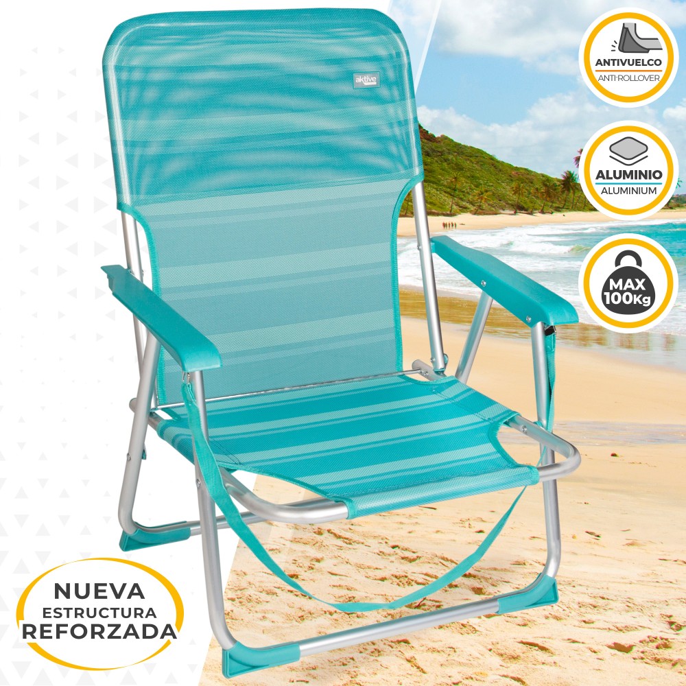 Cadeira Dobrável Fixa Alumínio Aktive Beach - Mediterrâneo | Sport Zone MKP