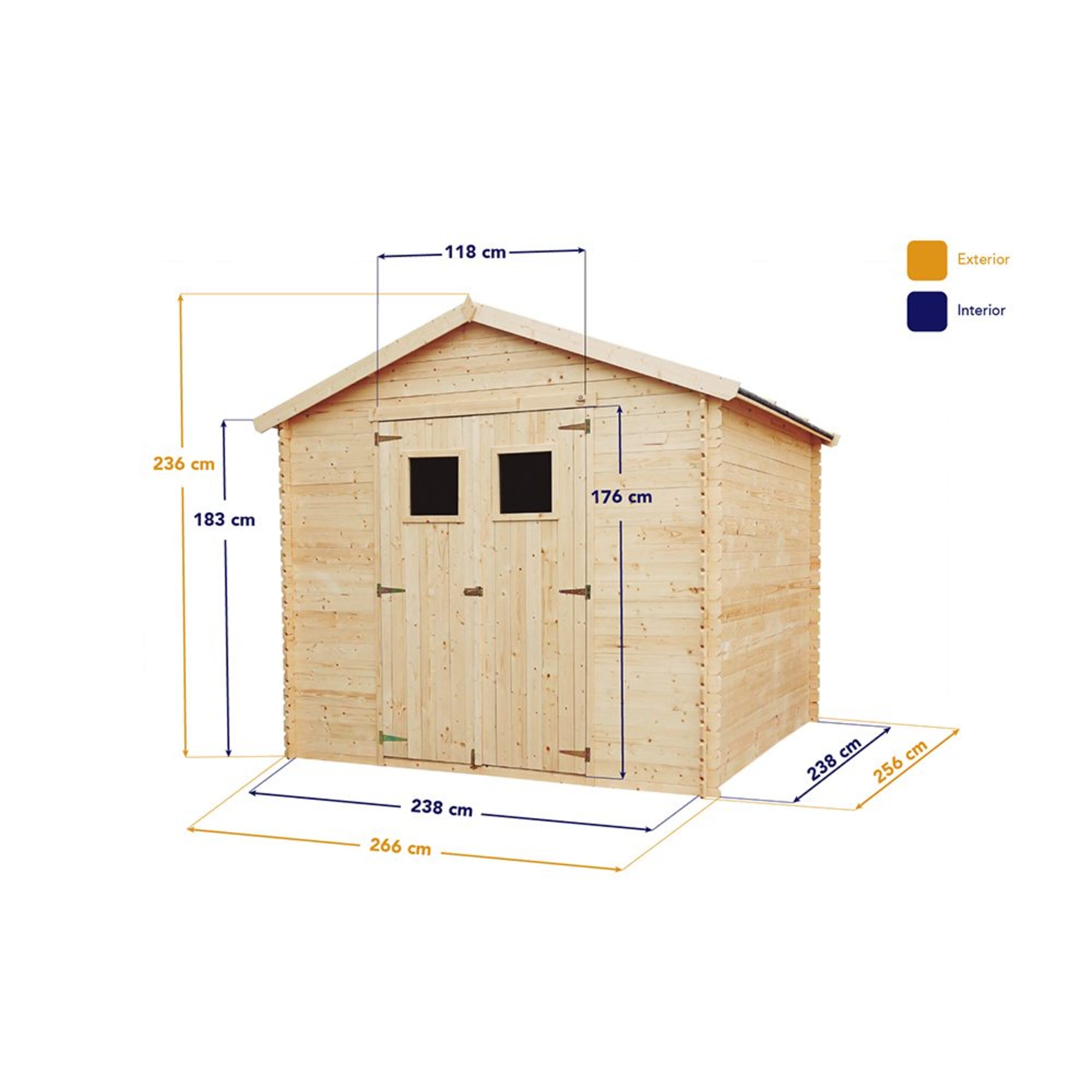 Caseta De Jardin De Madera Natural Vilna 6,81 M2 - 266x256x236cm.