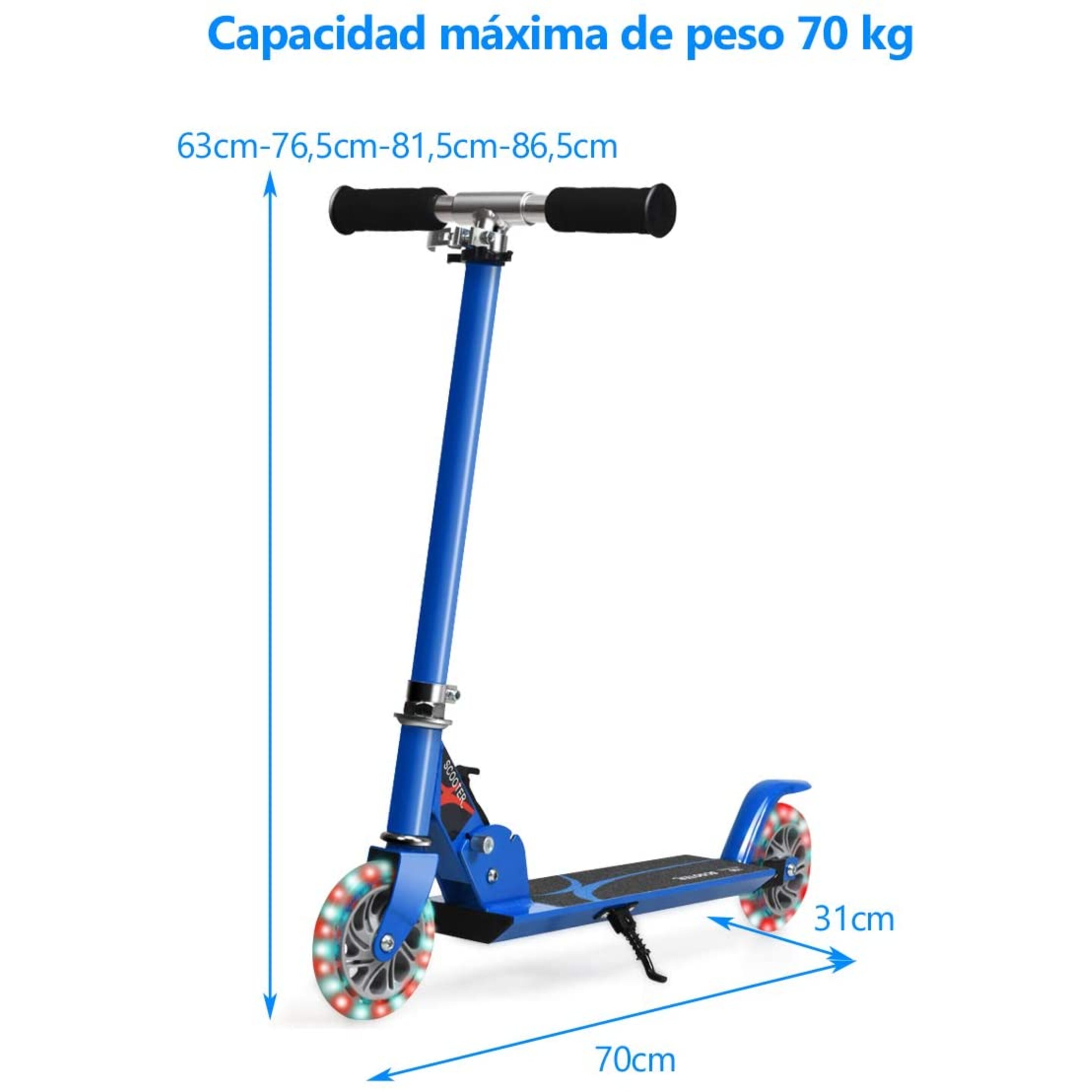 Patinete Plegable De Aluminio Altura Ajustable Con 2 Ruedas Costway - Negro/Azul  MKP