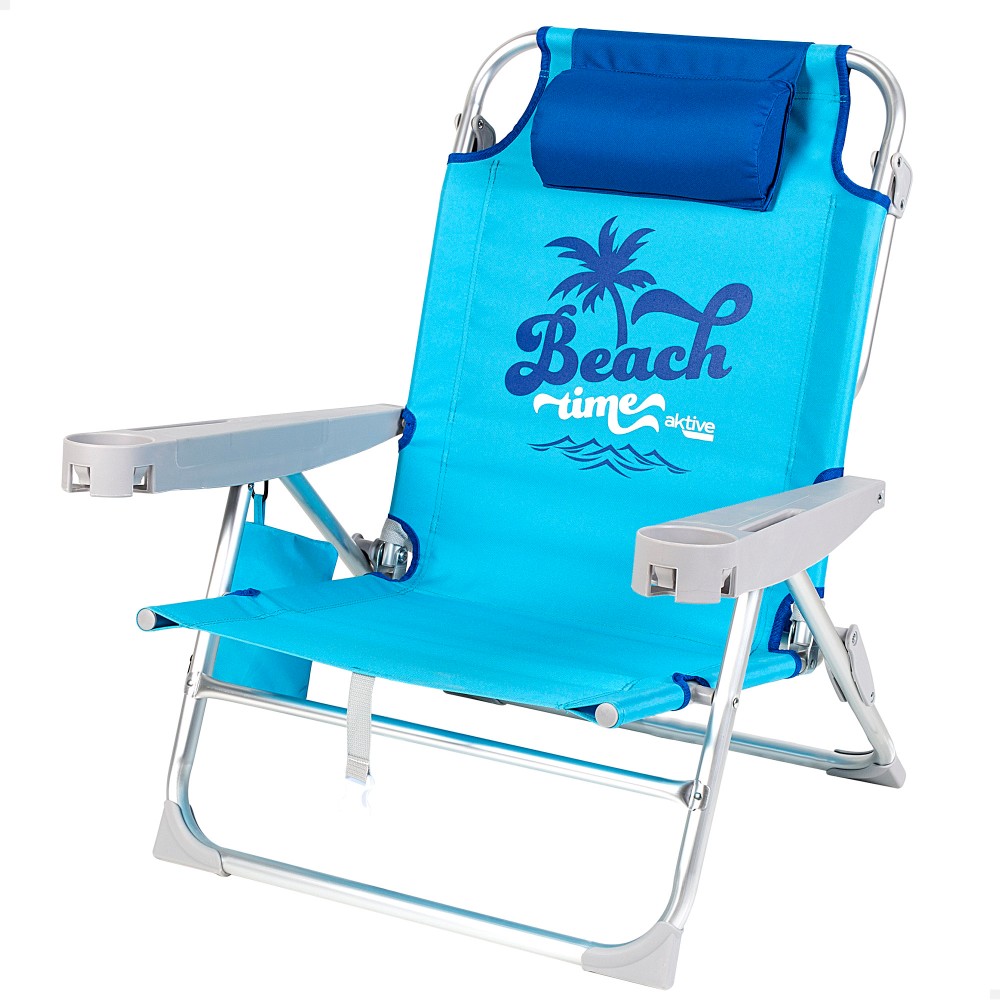 Cadeira De Praia E Espreguiçadeira Baixa 5 Posições Azul C/almofada E Bolsa Removível Aktive - azul - 
