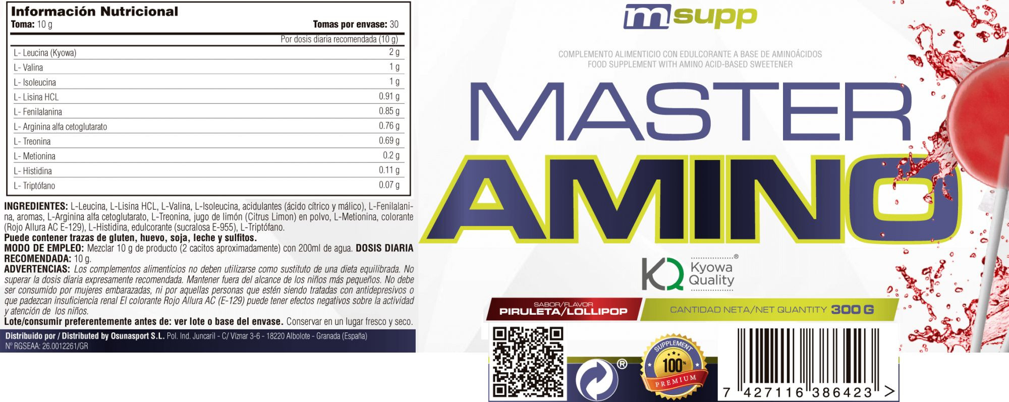 Master Amino - 300g De Mm Supplements Sabor Lollipop