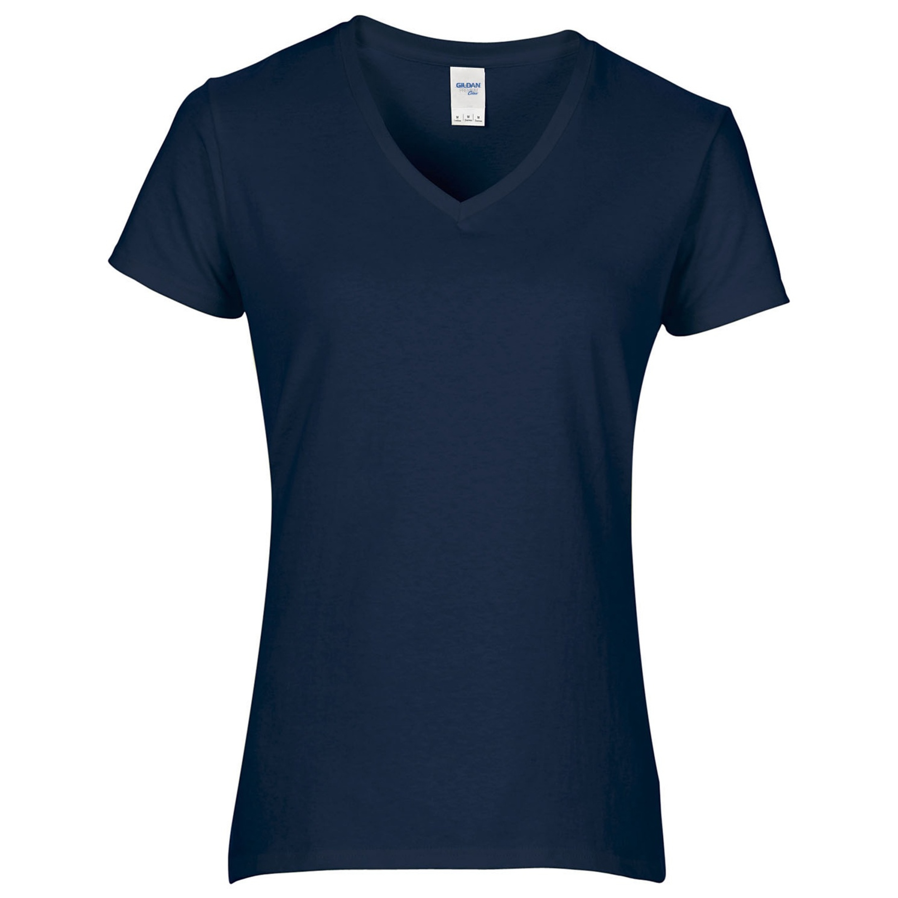 Camiseta De Algodón De Calidad Con Cuello En Forma De V Para Mujer Gildan (Azul)