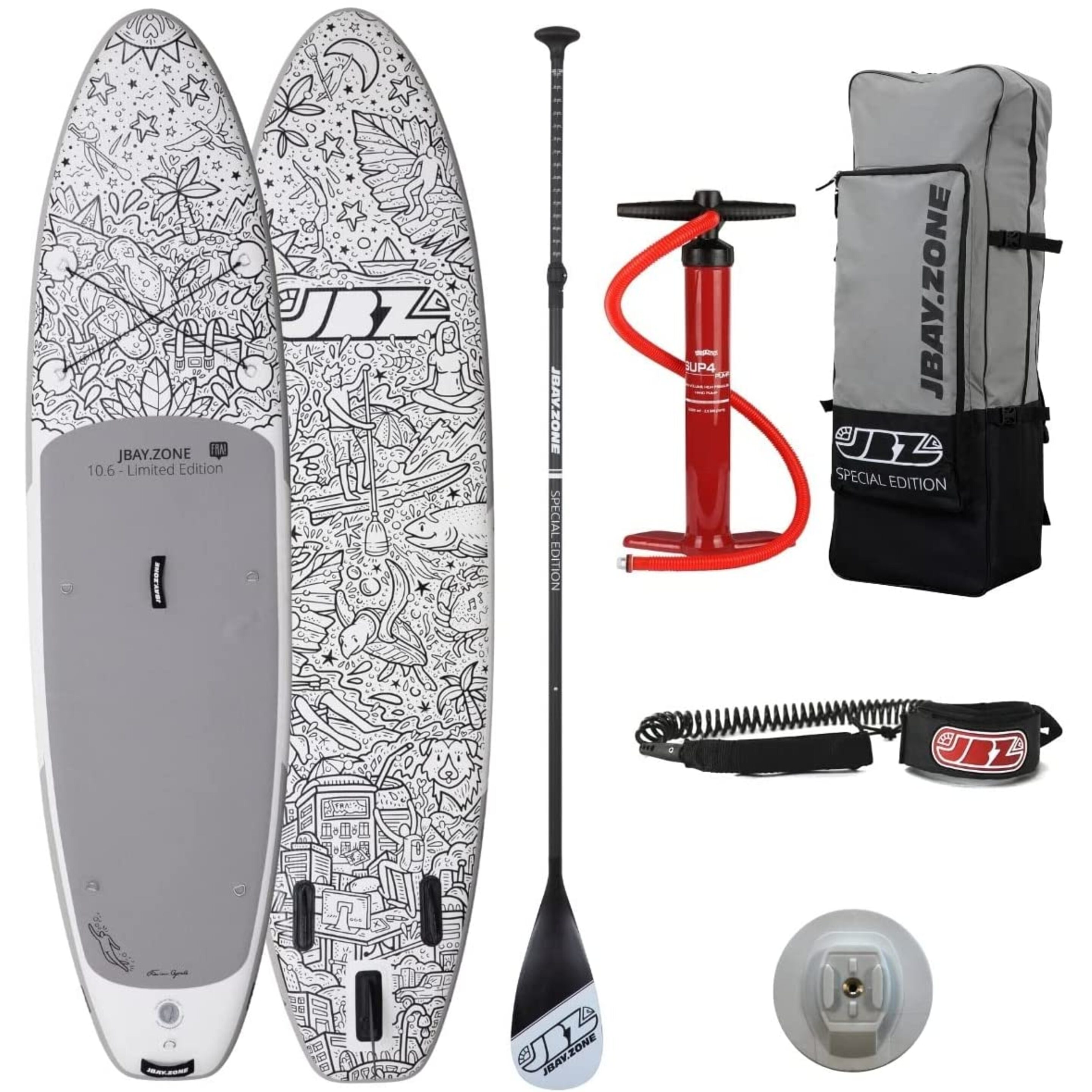 Tabla De Stand Up Paddle Surf Sup Hinchable Jbay.zone Fra! Limited Edition - blanco-negro - 