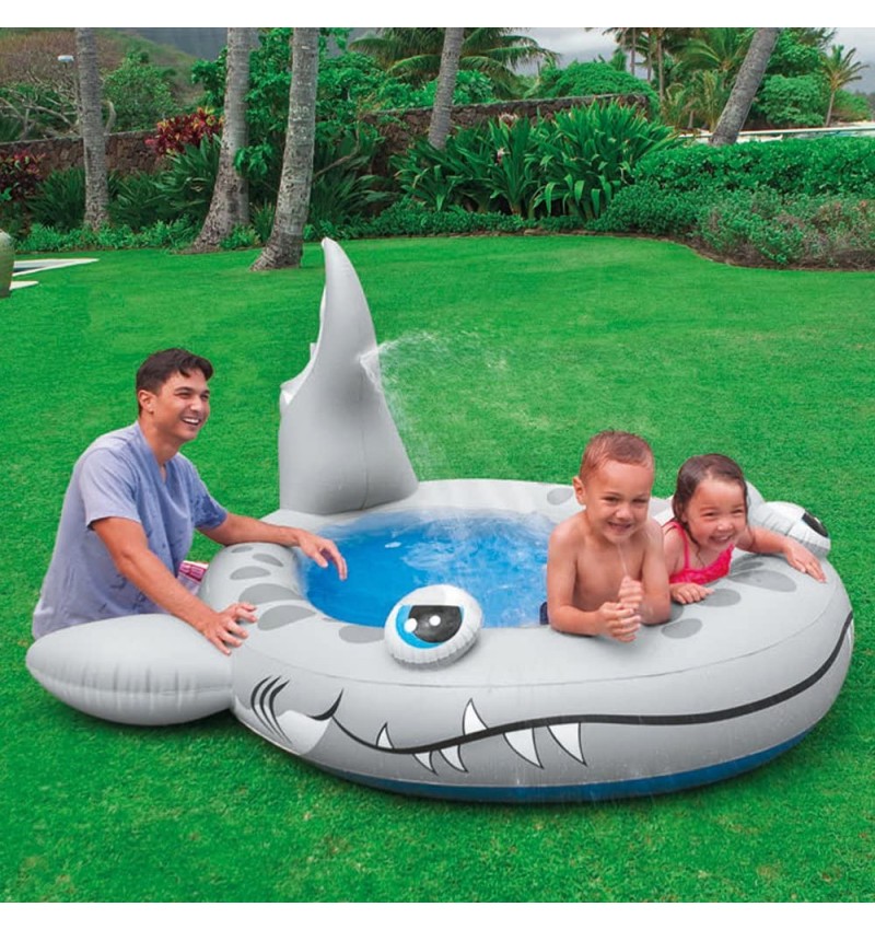 Piscina Hinchable Infantil Con Pulverizador Tiburón Intex