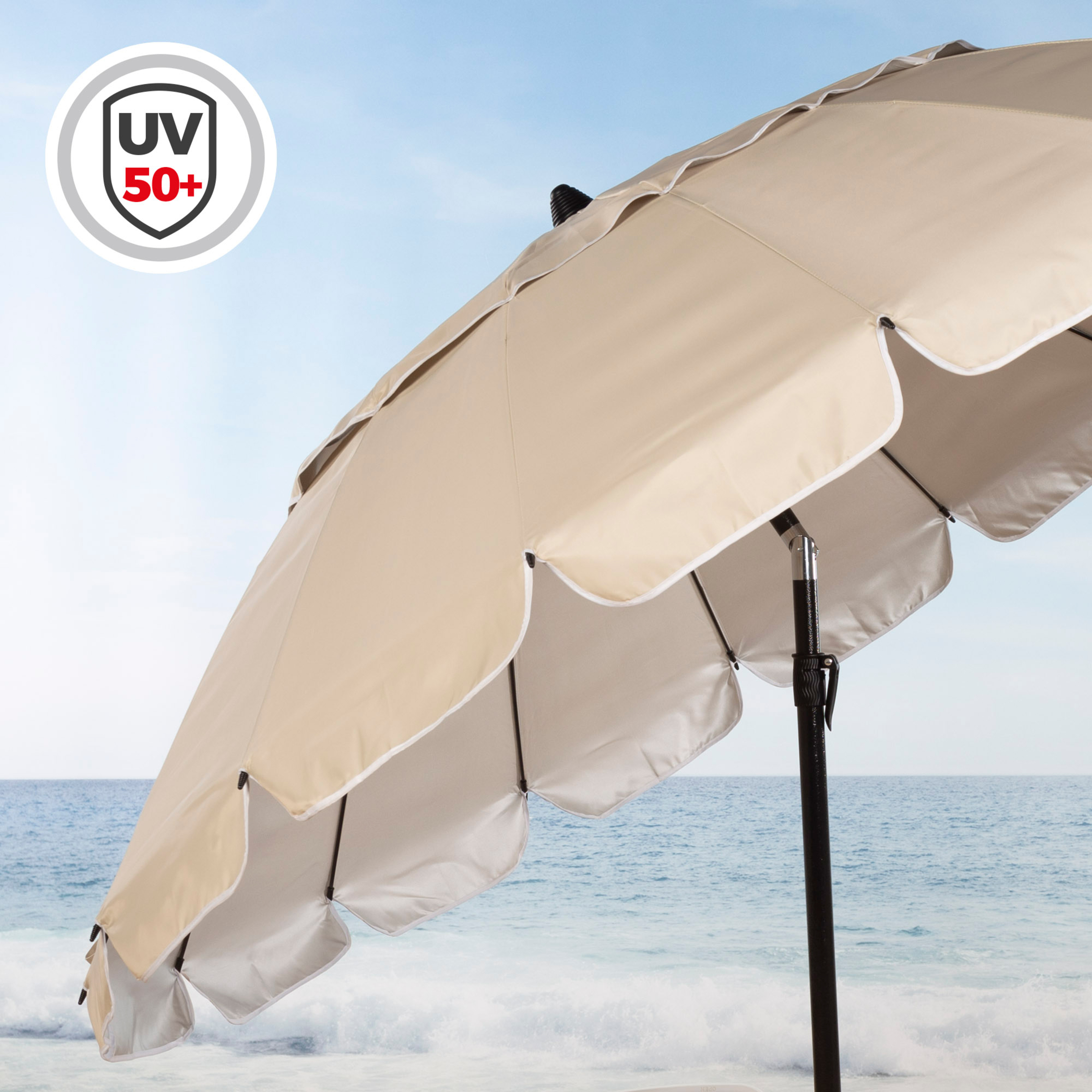 Guarda-chuva De Praia Corta-vento Ø220 Cm Creme C/mastro Basculante Aktive