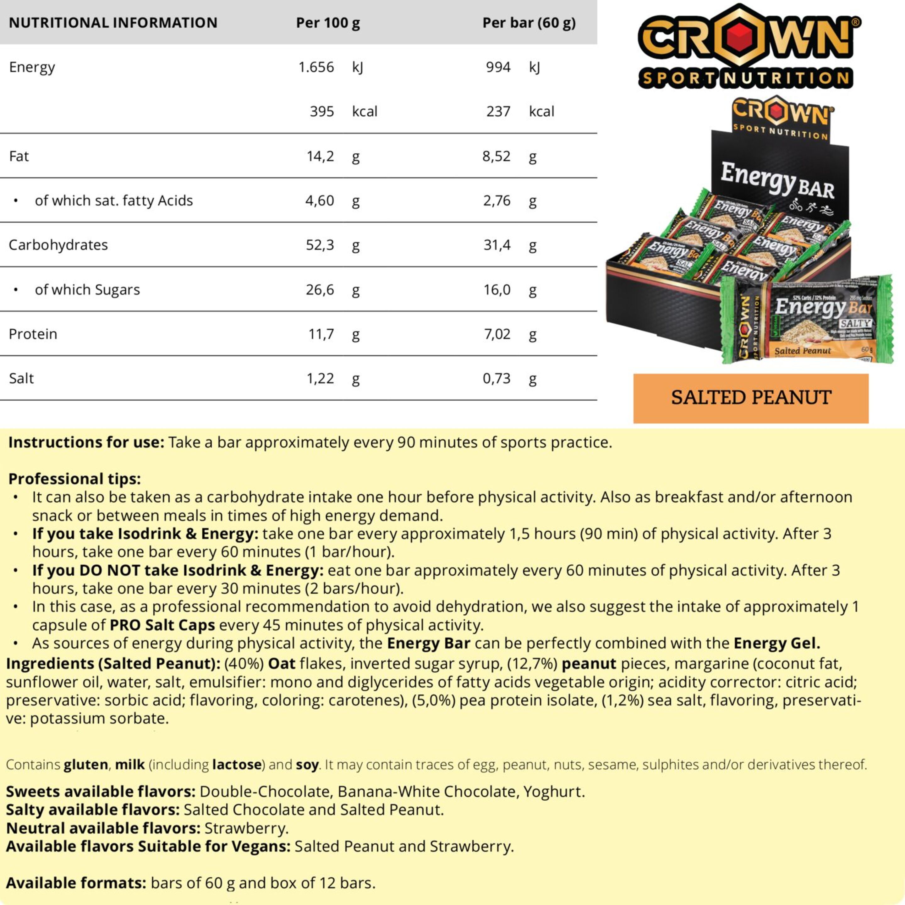 Pacote De 12 Barras Energéticas De Aveia De 60g Crown Sport Nutrition Chocolate Salgado