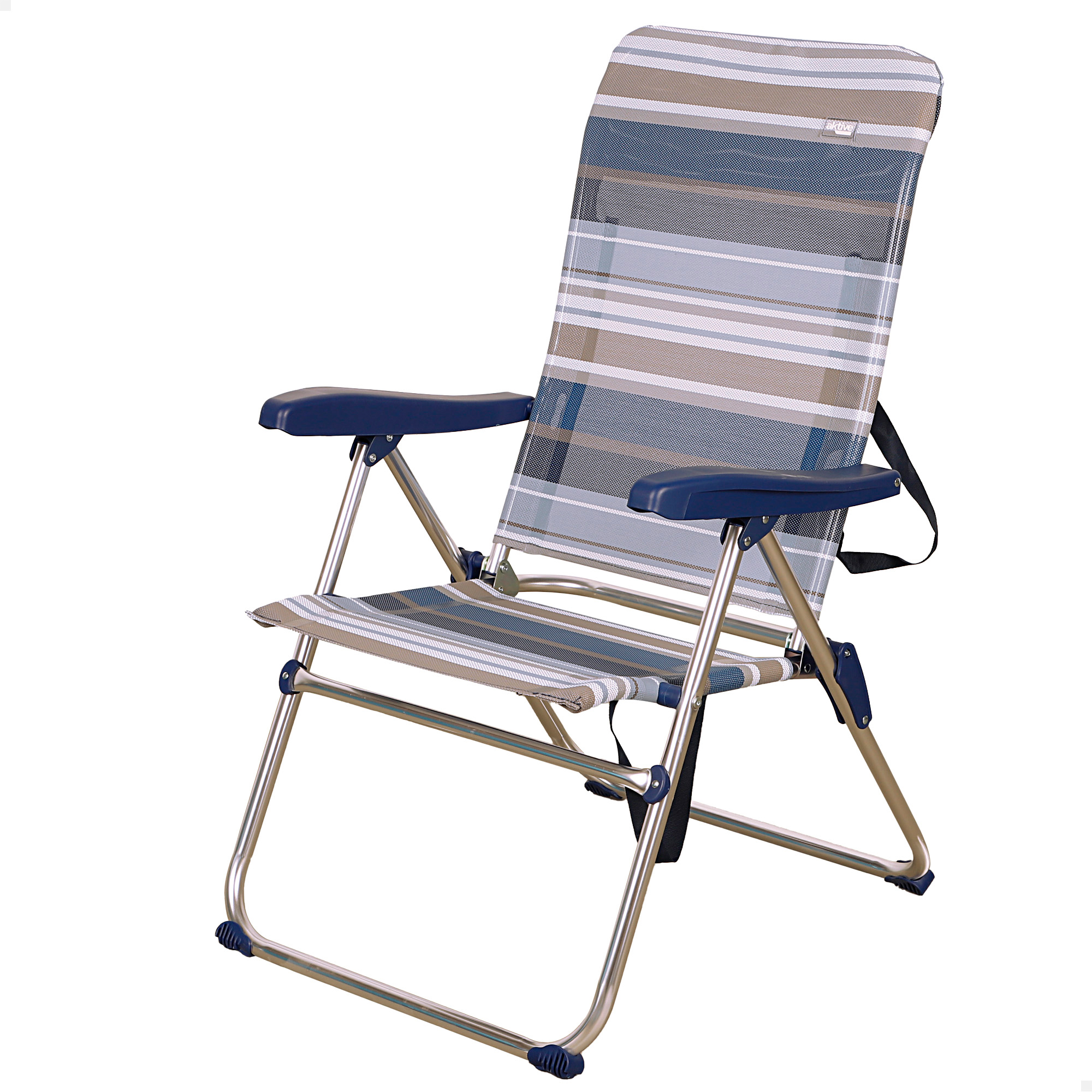 Cadeira Alta Dobrável De Praia 5 Posições Listras Azuis E Cinza Aktive