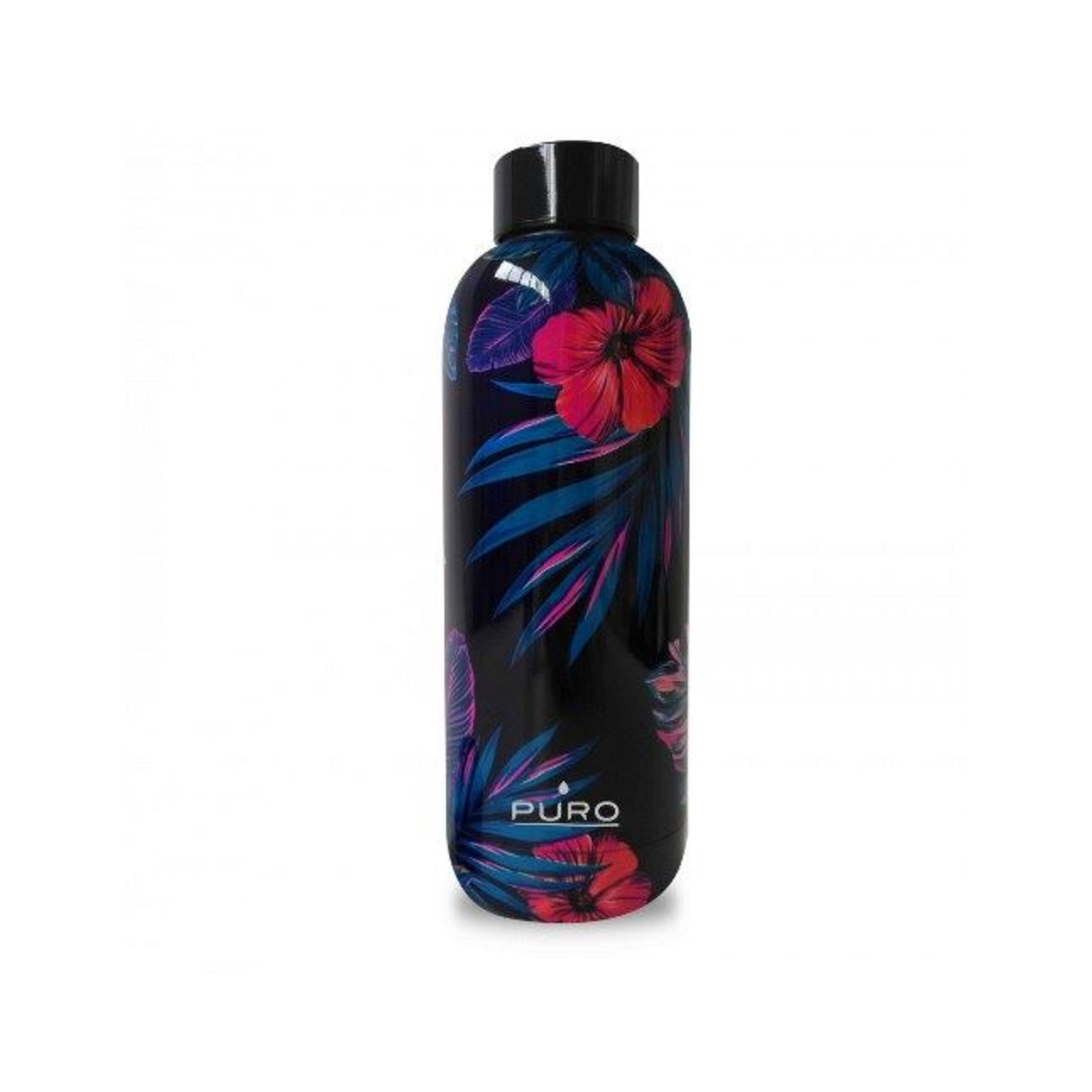 Puro H&c Botella De Acero Inoxidable Doble Pared "tropical Flowers" 500ml Azul Oscuro Brillante - negro - 