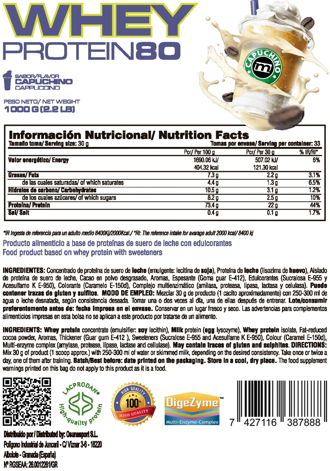 Whey Protein80 - 1kg De Mm Supplements Sabor Capuchino