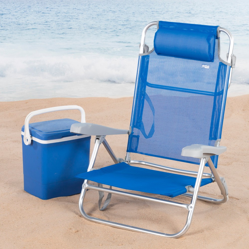 Aktive Cadeira De Praia Dobrável E Reclinável 7 Posições Azul C/almofada E Alças